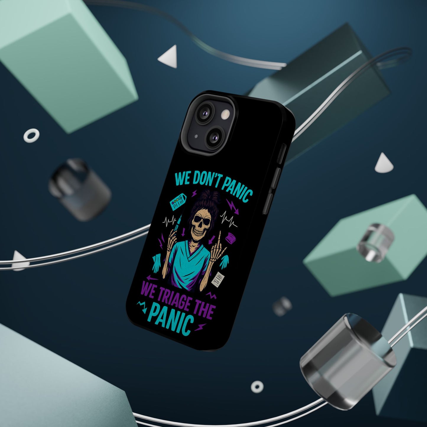 Magnetic Phone Case with Skull Design - We Don't Panic, Perfect for Nurses and Medical Professionals, Halloween Gift, Fun Accessory, [...]
