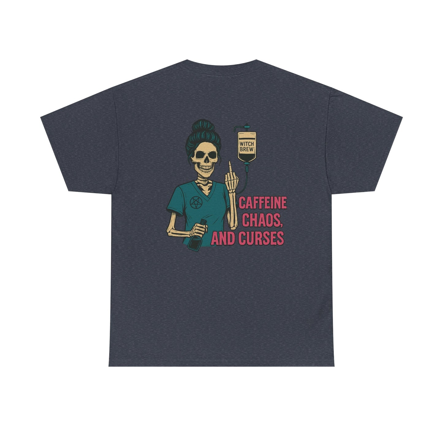 Witchy Caffeine Chaos Tee | Unisex Heavy Cotton Shirt for Halloween, Casual Wear, Gift for Her, Spooky Season, Witchy Vibes