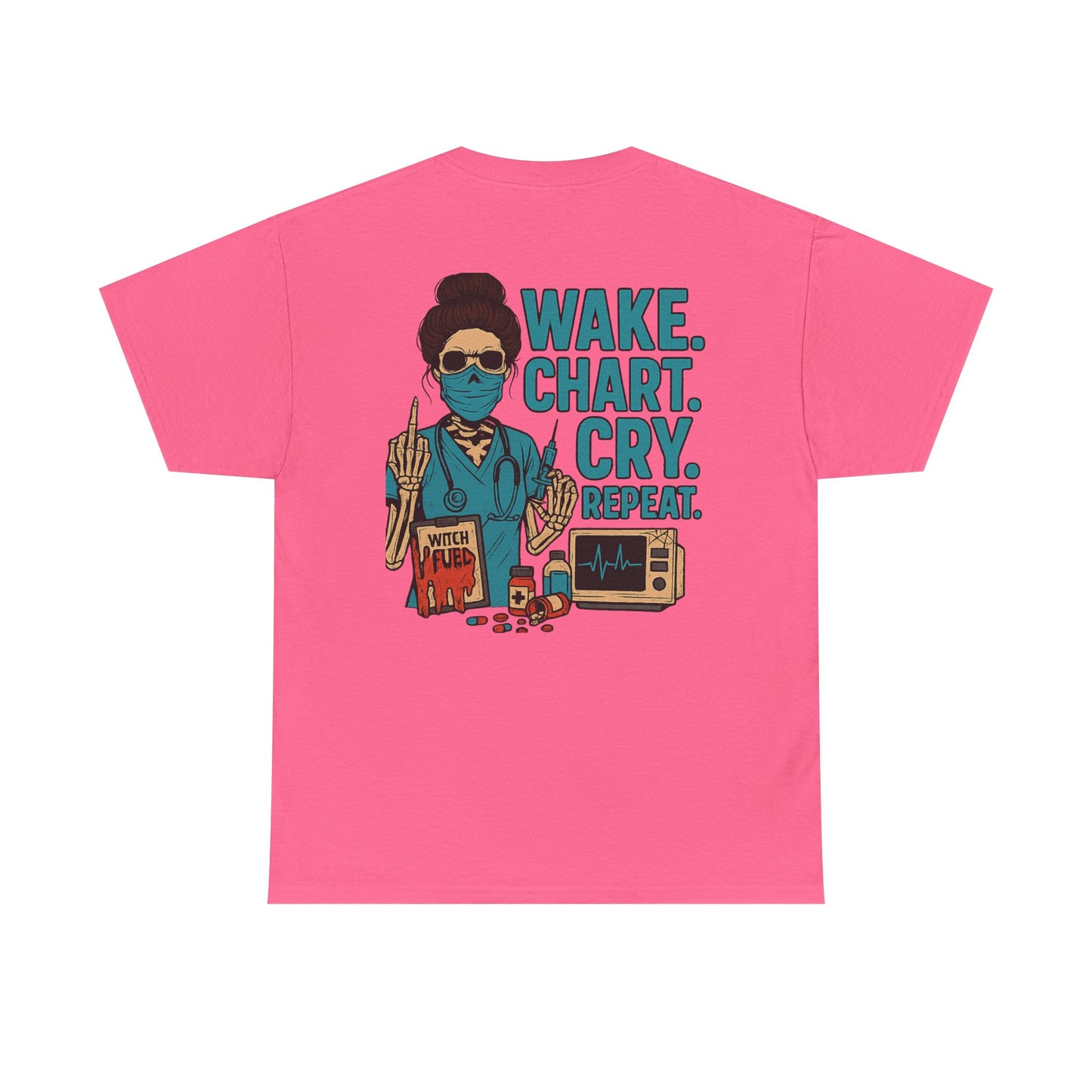 Wake Chart Cry Repeat Unisex Heavy Cotton Tee - Casual Graphic T-Shirt for Creators, Gifts for Artists, Inspirational Apparel, Everyday Wear