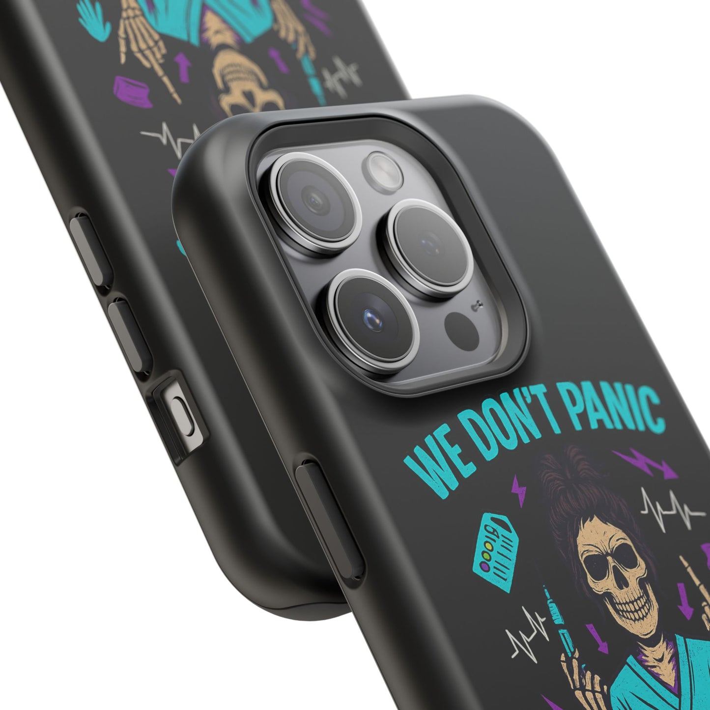 Magnetic Phone Case with Skull Design - We Don't Panic, Perfect for Nurses and Medical Professionals, Halloween Gift, Fun Accessory, [...]