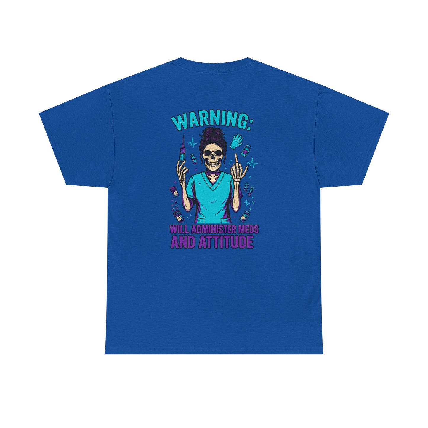 Warning Meds and Attitude Unisex Tee, Skull Graphic Shirt, Funny Nurse T-Shirt, Gift for Healthcare Workers, Halloween Apparel, Casual Wear