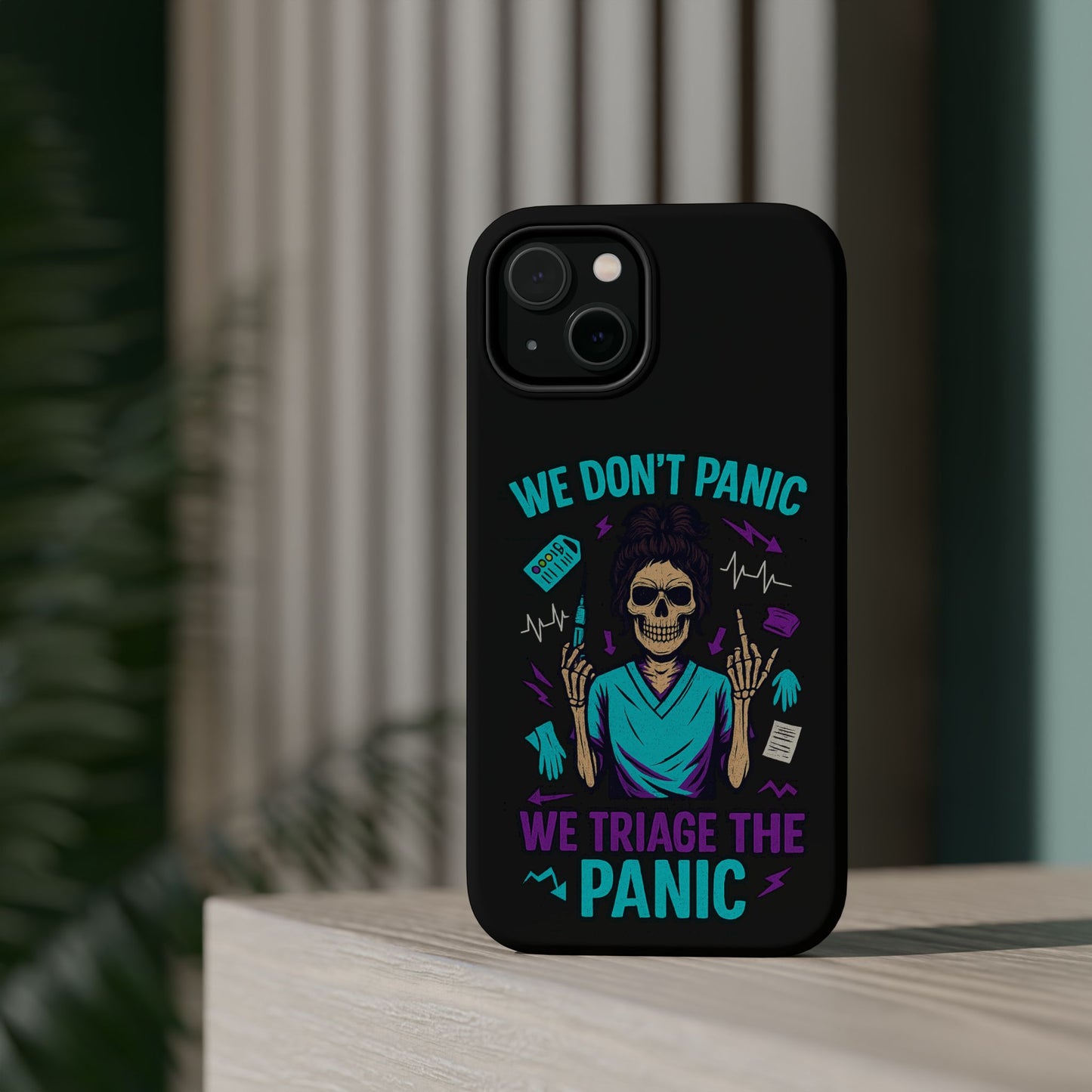 Magnetic Phone Case with Skull Design - We Don't Panic, Perfect for Nurses and Medical Professionals, Halloween Gift, Fun Accessory, [...]