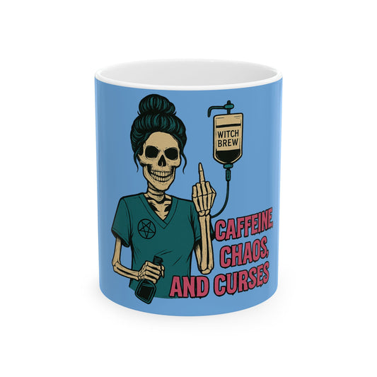 Witch Brew Ceramic Mug, Caffeine Chaos and Curses, Funny Gift for Coffee Lovers, Halloween Decor, Office Mug