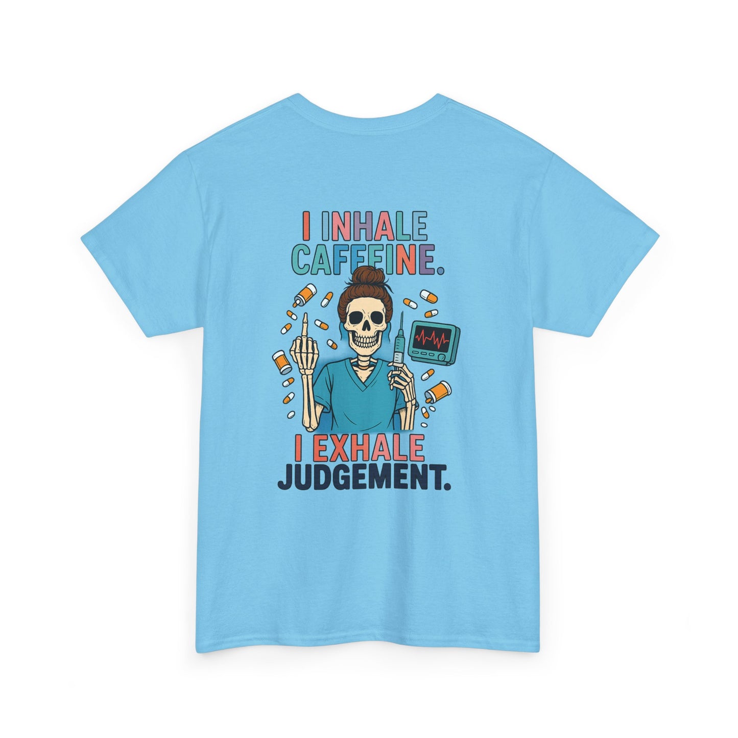 Funny Skeleton Caffeine Tee, Unisex Graphic T-Shirt, Quirky Gift for Coffee Lovers, Halloween Apparel, Casual Humor Shirt