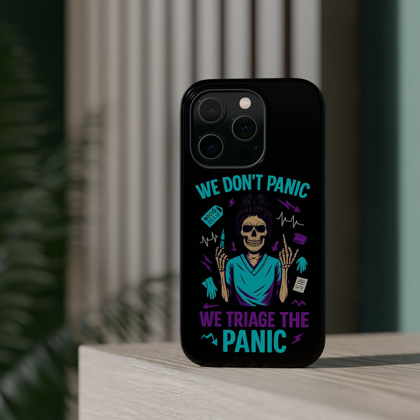 Magnetic Phone Case with Skull Design - We Don't Panic, Perfect for Nurses and Medical Professionals, Halloween Gift, Fun Accessory, [...]