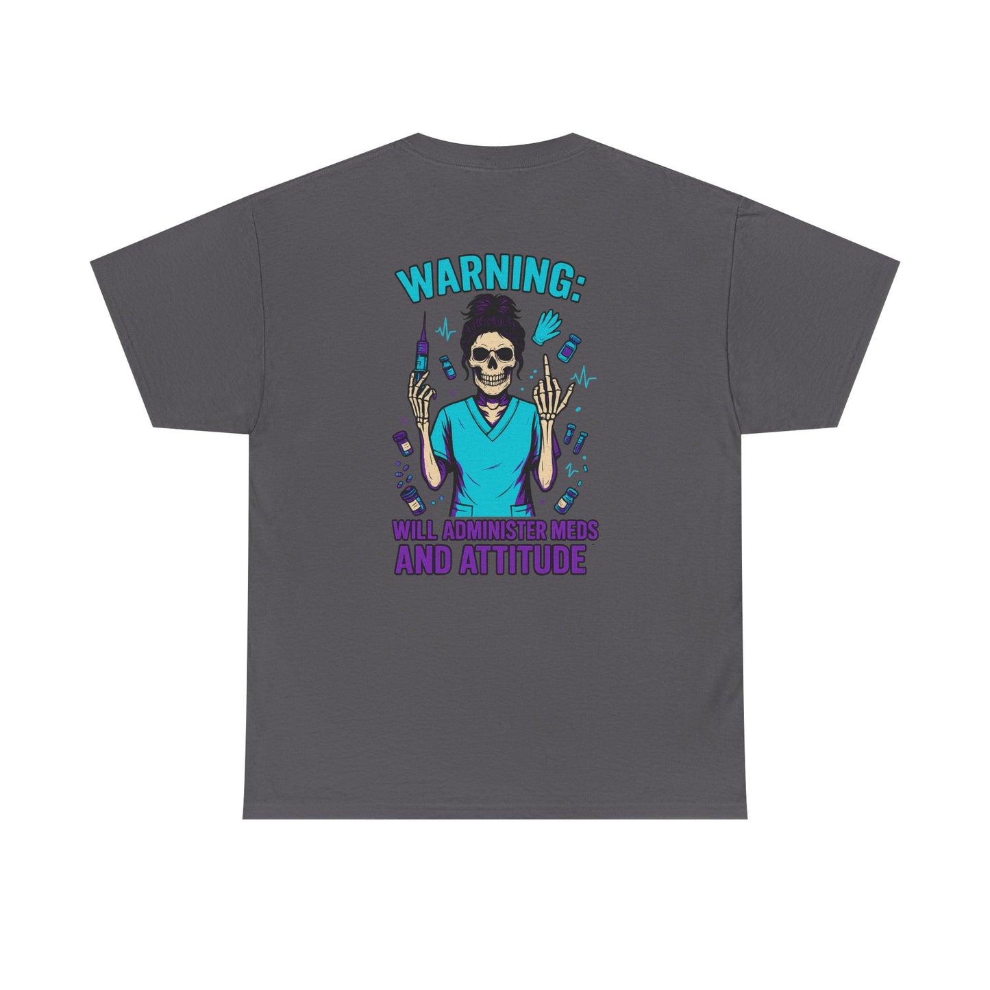Warning Meds and Attitude Unisex Tee, Skull Graphic Shirt, Funny Nurse T-Shirt, Gift for Healthcare Workers, Halloween Apparel, Casual Wear