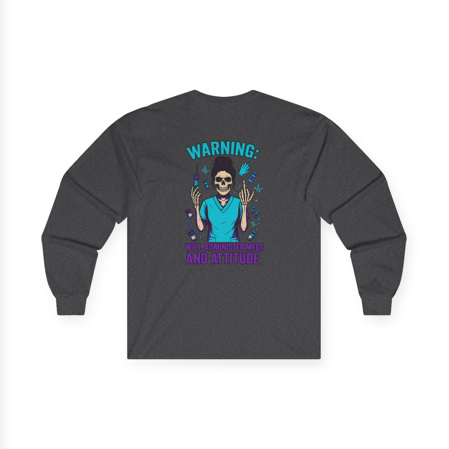 Warning: Attitude Unisex Long Sleeve Tee, Casual Streetwear, Gift for Fashion Lovers, Cool Graphic Tee, Perfect for Holidays