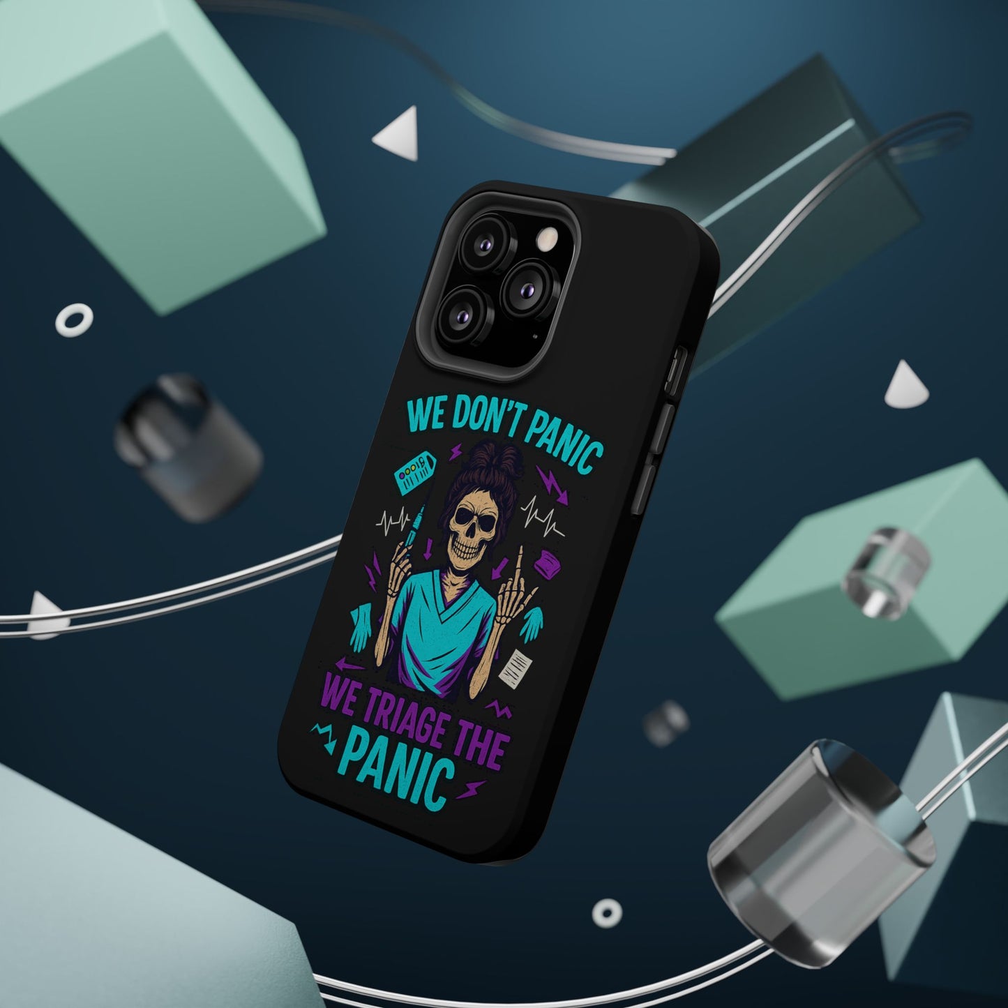 Magnetic Phone Case with Skull Design - We Don't Panic, Perfect for Nurses and Medical Professionals, Halloween Gift, Fun Accessory, [...]