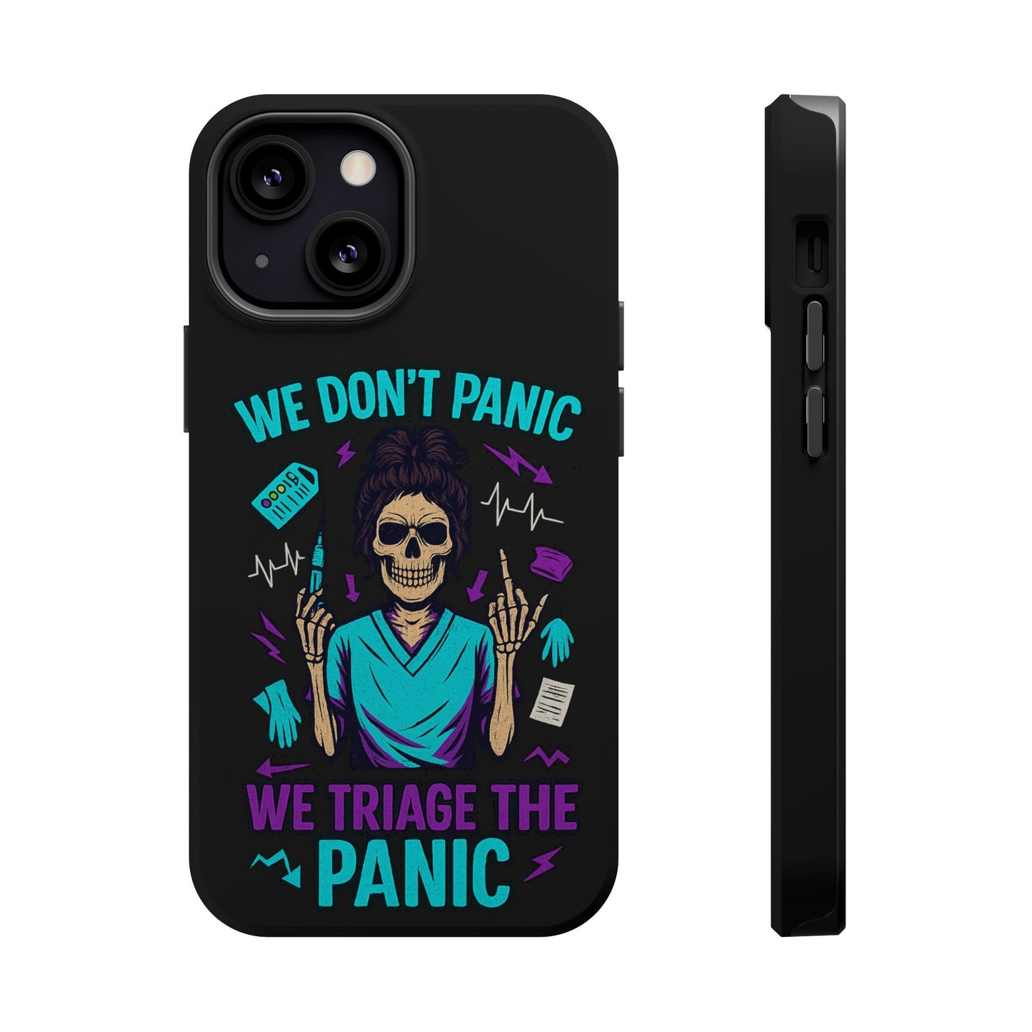 Magnetic Phone Case with Skull Design - We Don't Panic, Perfect for Nurses and Medical Professionals, Halloween Gift, Fun Accessory, [...]