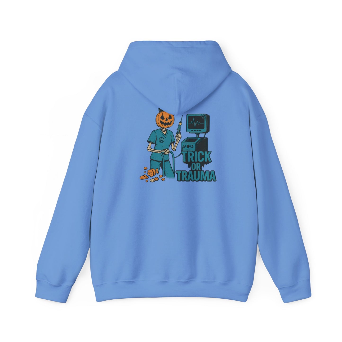 Halloween Trick or Trauma Unisex Hoodie, Perfect for Fall, Cozy Sweatshirt for Halloween Parties, Costume, Gift Idea, Spooky Season Apparel