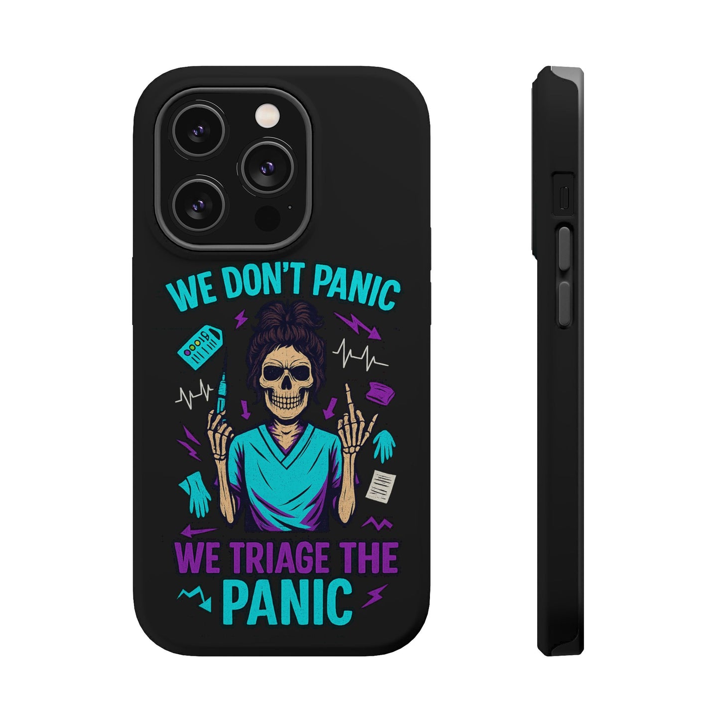 Magnetic Phone Case with Skull Design - We Don't Panic, Perfect for Nurses and Medical Professionals, Halloween Gift, Fun Accessory, [...]
