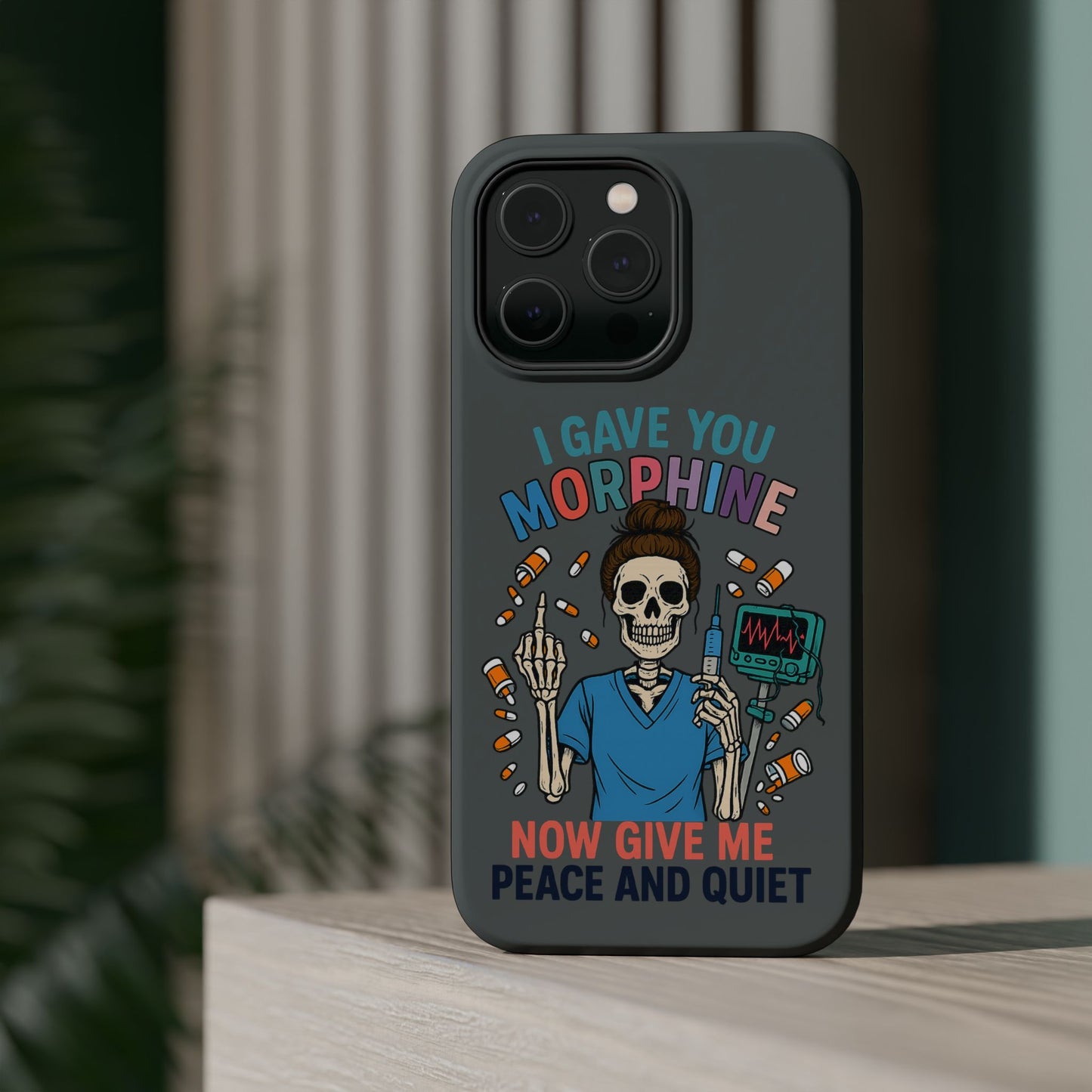 Gothic Phone Case, Unique Skeleton Design, Funny Gift for Nurses, Halloween Accessory, Hospital Humor