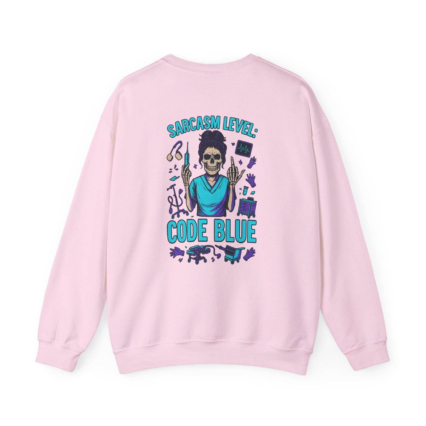 Sarcastic Skeleton Sweatshirt, Unisex Crewneck, Funny Gift, Casual Wear, Halloween Apparel, Sarcasm Level Code Blue