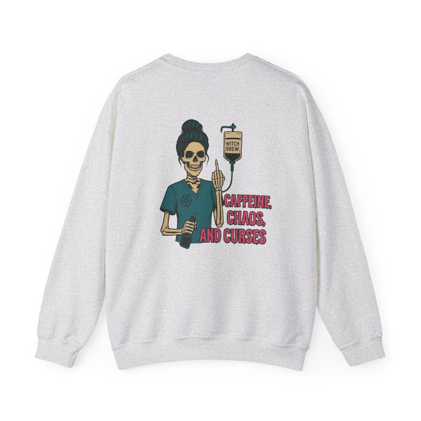 Caffeine Chaos & Curses Sweatshirt - Unisex Crewneck, Halloween Apparel, Nurse Gift, Cozy Wear, Unique Graphic Sweatshirt