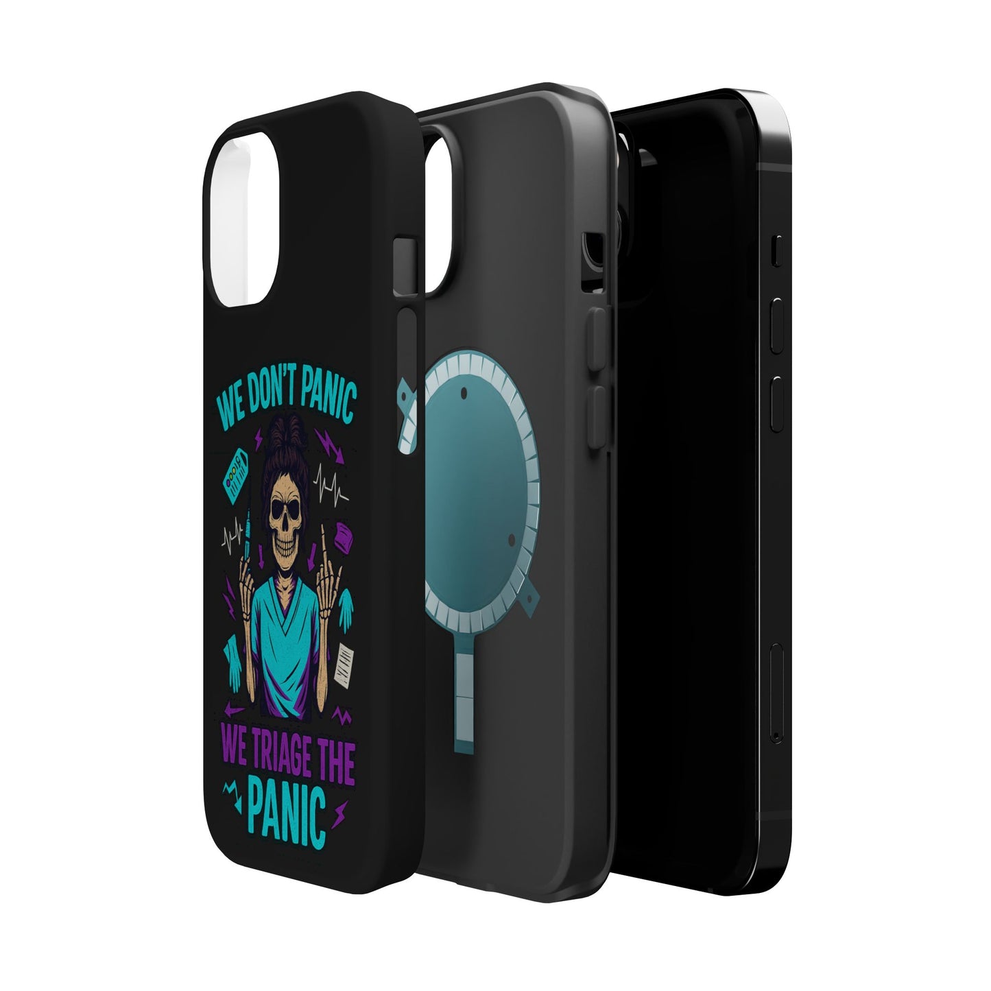 Magnetic Phone Case with Skull Design - We Don't Panic, Perfect for Nurses and Medical Professionals, Halloween Gift, Fun Accessory, [...]
