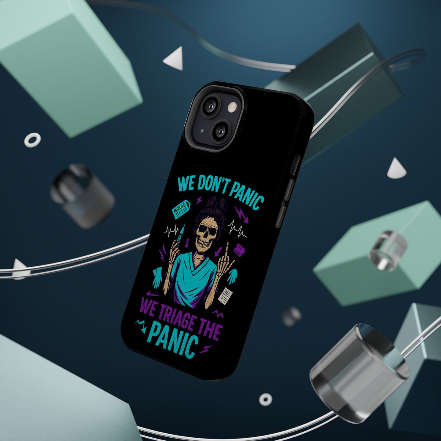 Magnetic Phone Case with Skull Design - We Don't Panic, Perfect for Nurses and Medical Professionals, Halloween Gift, Fun Accessory, [...]