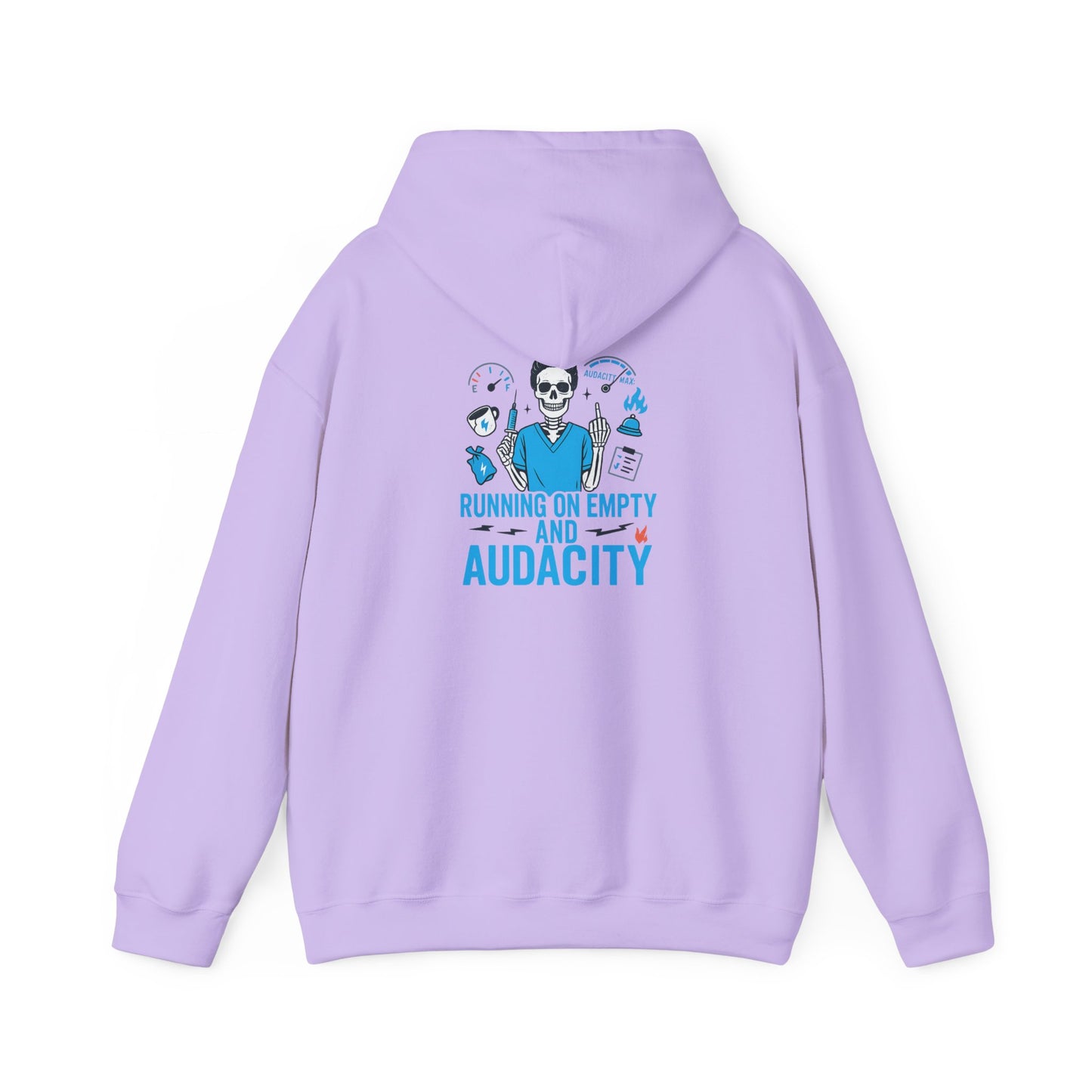 “Running on Empty and Audacity” – Chaotic Nurse Hoodie