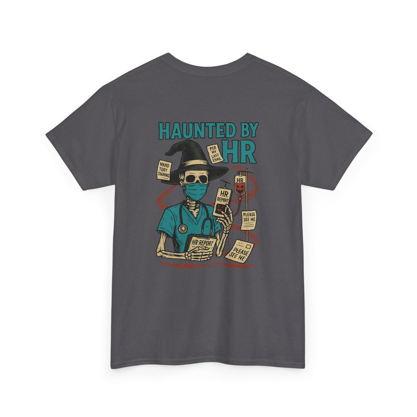 Haunted by HR Graphic Tee, Unisex Heavy Cotton Shirt, Halloween T-Shirt, Fun Office Humor, Spooky Gifts, Casual Wear