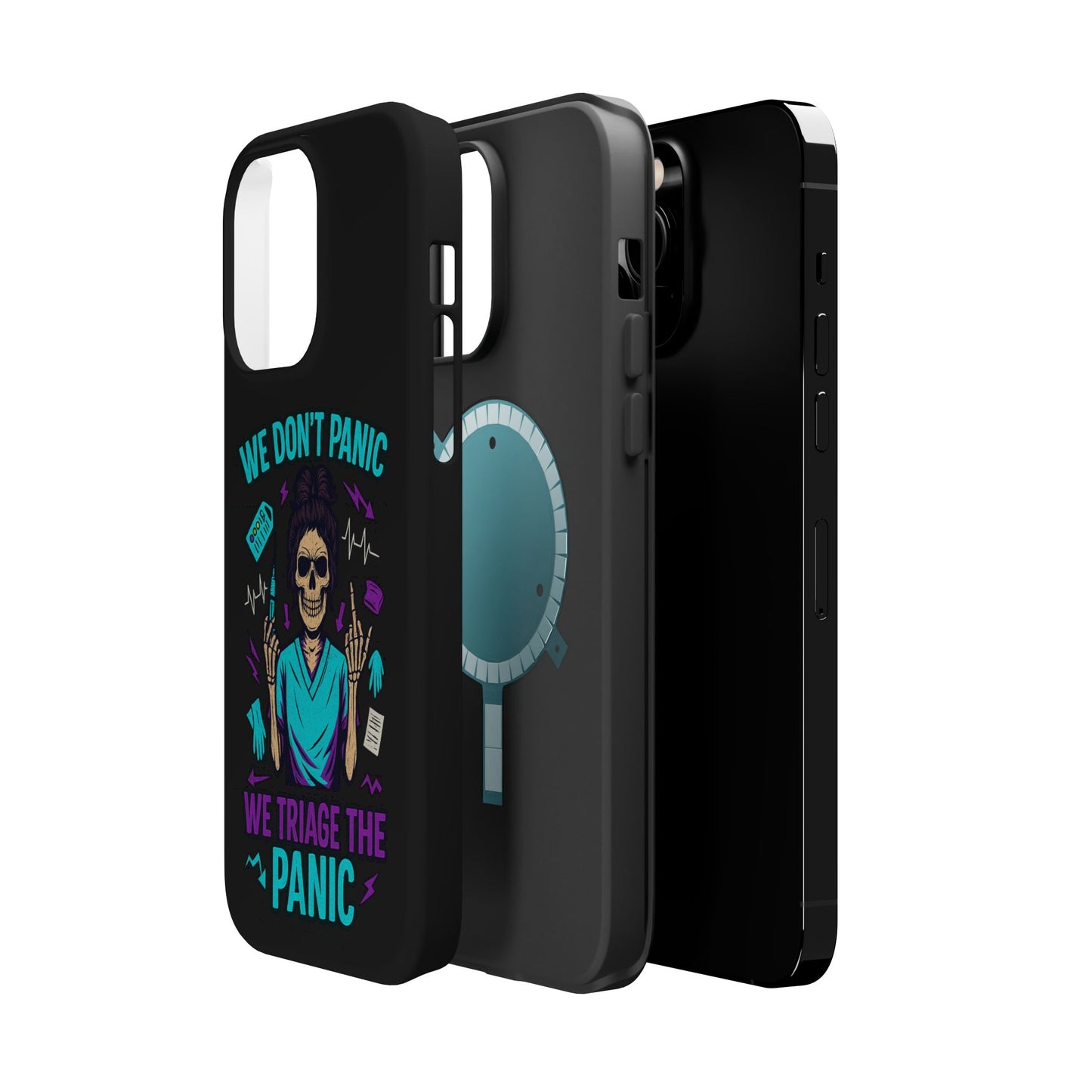 Magnetic Phone Case with Skull Design - We Don't Panic, Perfect for Nurses and Medical Professionals, Halloween Gift, Fun Accessory, [...]