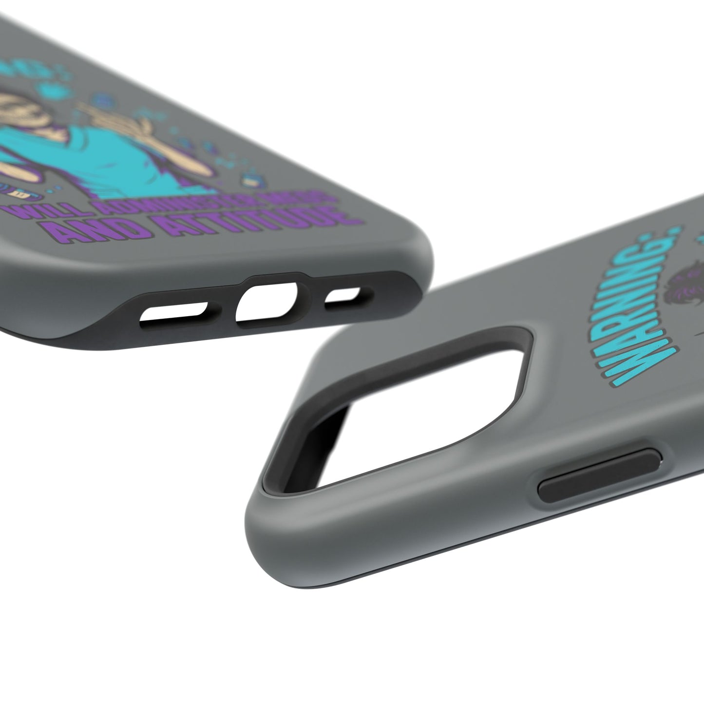 Warning: Meds & Attitude Magnetic Tough Cases | Nurse Gift, Skull Design, Phone Accessory, Healthcare Humor Case, Unique Tech Accessory