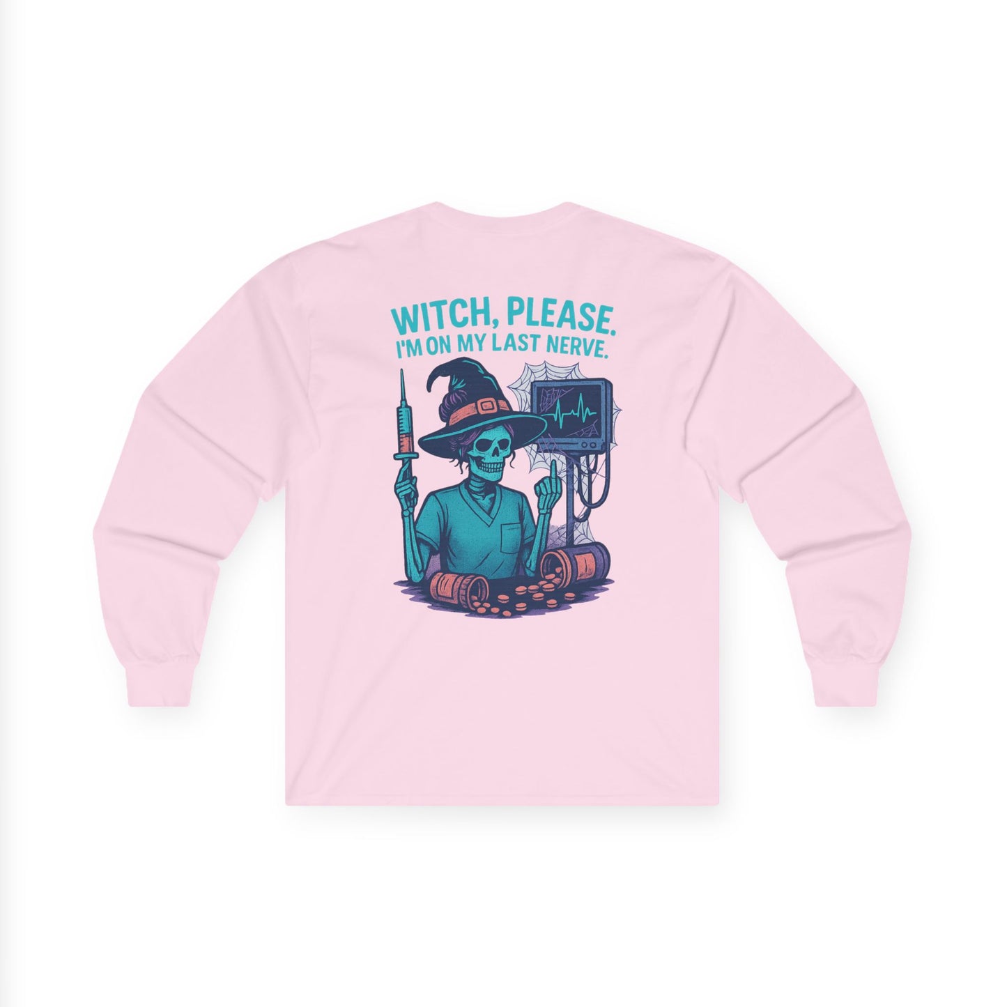 Witch-Themed Long Sleeve Tee, Halloween Shirt, Unisex Halloween Apparel, Spooky Graphic Tee, Witch Please Top, Casual Fall Wear