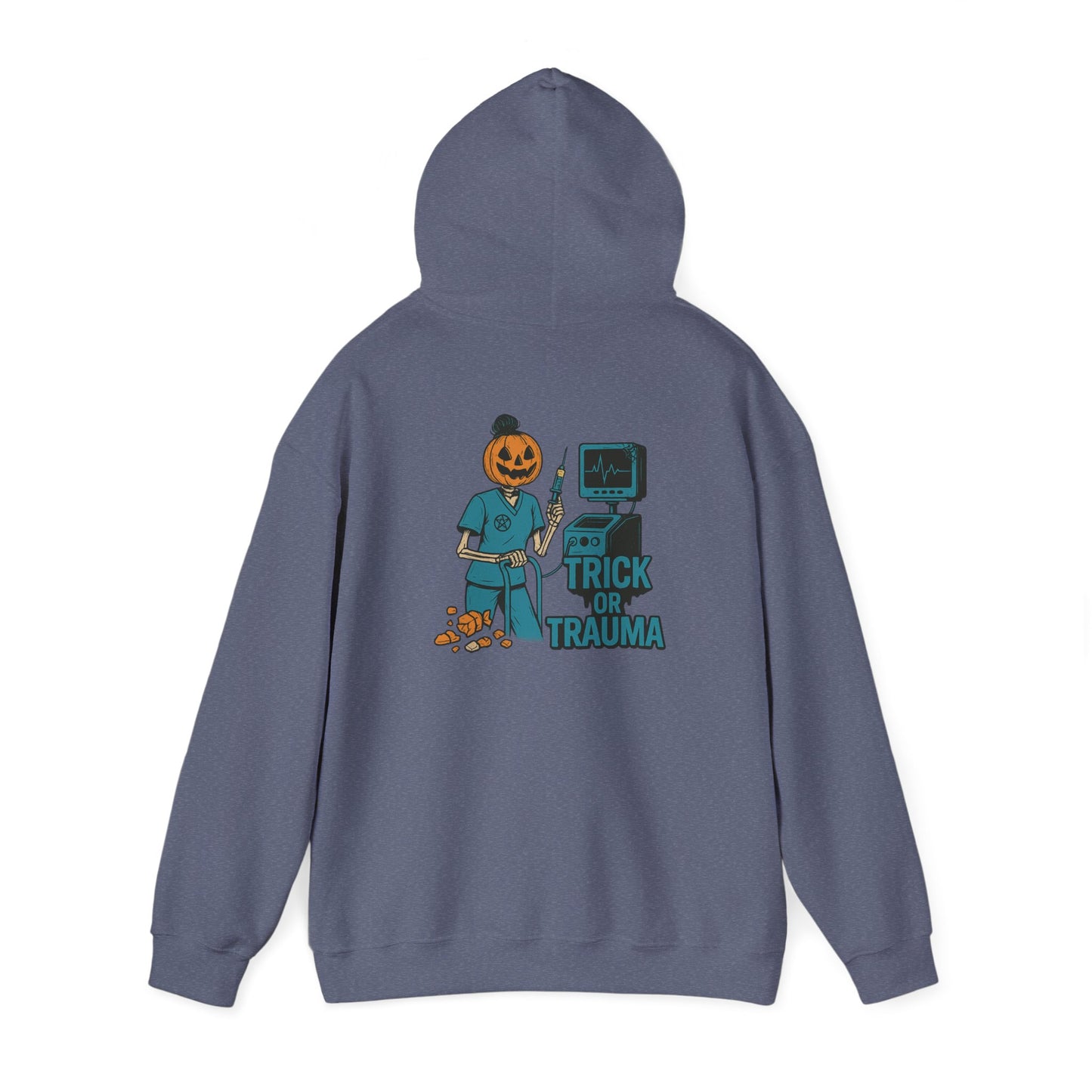 Halloween Trick or Trauma Unisex Hoodie, Perfect for Fall, Cozy Sweatshirt for Halloween Parties, Costume, Gift Idea, Spooky Season Apparel