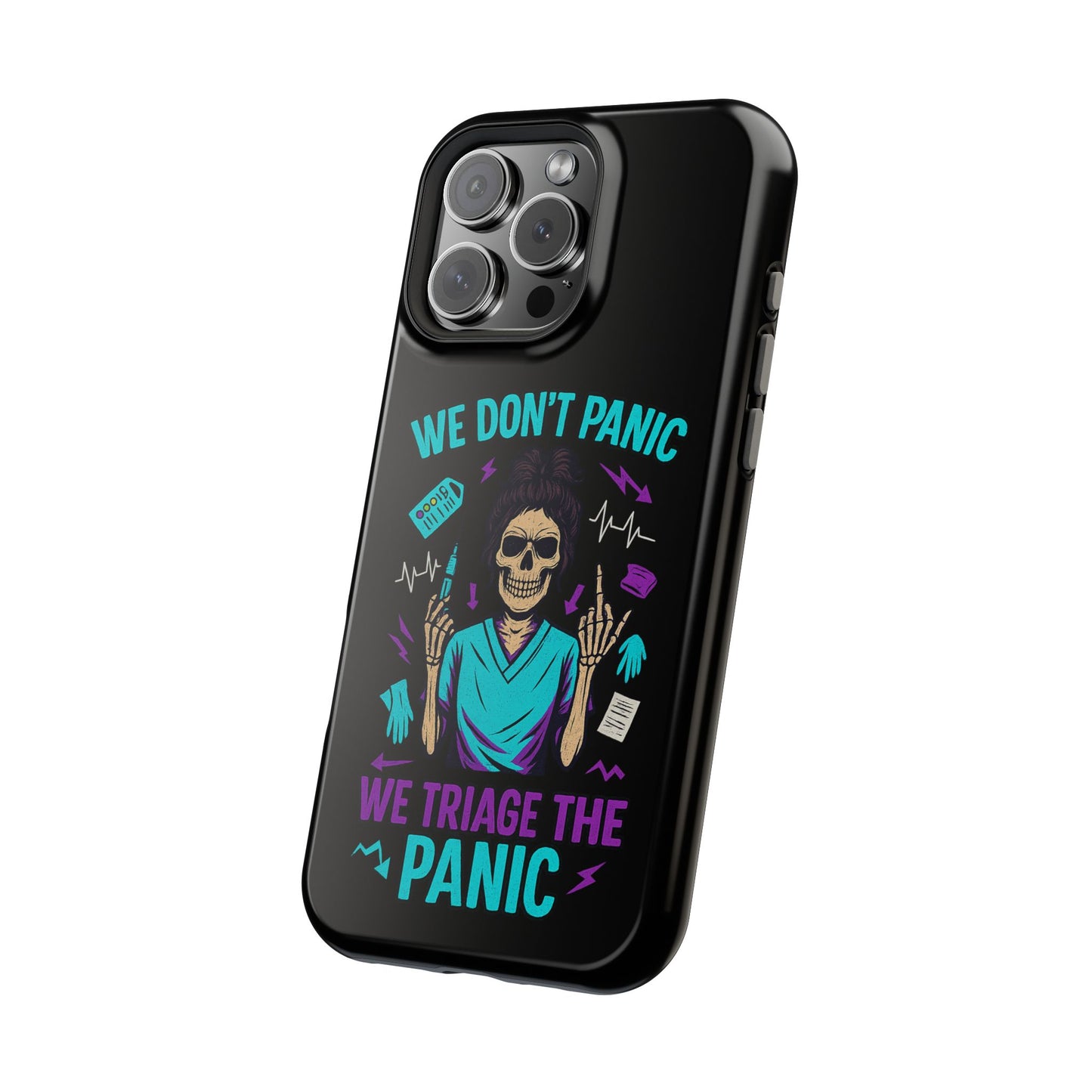 Magnetic Phone Case with Skull Design - We Don't Panic, Perfect for Nurses and Medical Professionals, Halloween Gift, Fun Accessory, [...]