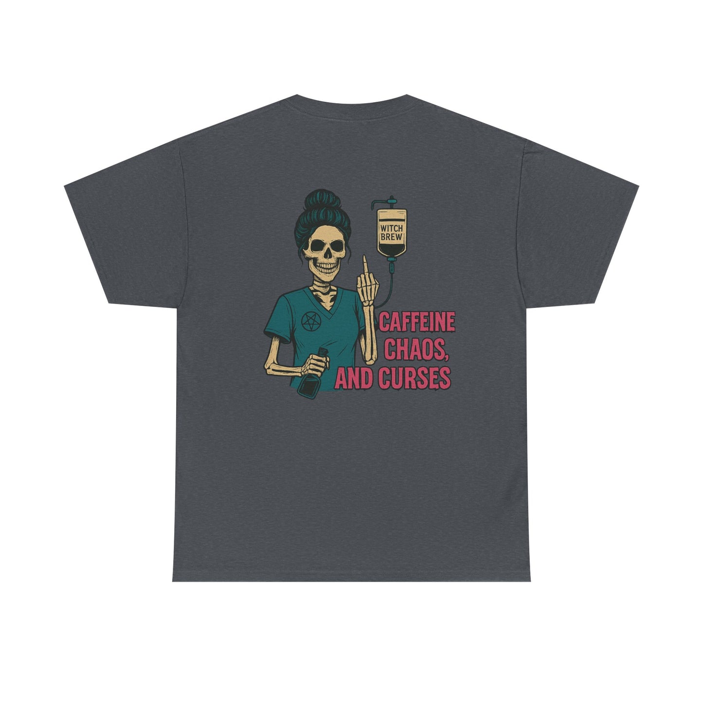 Witchy Caffeine Chaos Tee | Unisex Heavy Cotton Shirt for Halloween, Casual Wear, Gift for Her, Spooky Season, Witchy Vibes