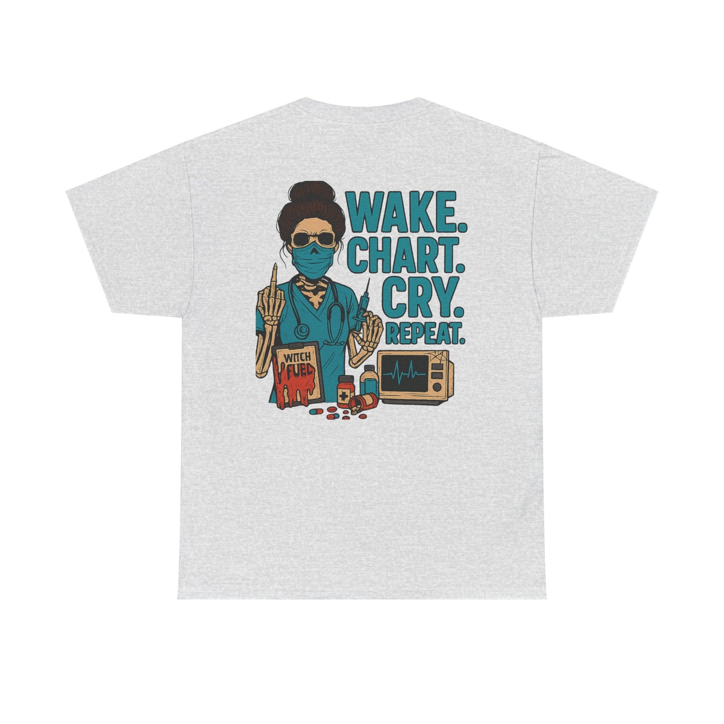 Wake Chart Cry Repeat Unisex Heavy Cotton Tee - Casual Graphic T-Shirt for Creators, Gifts for Artists, Inspirational Apparel, Everyday Wear