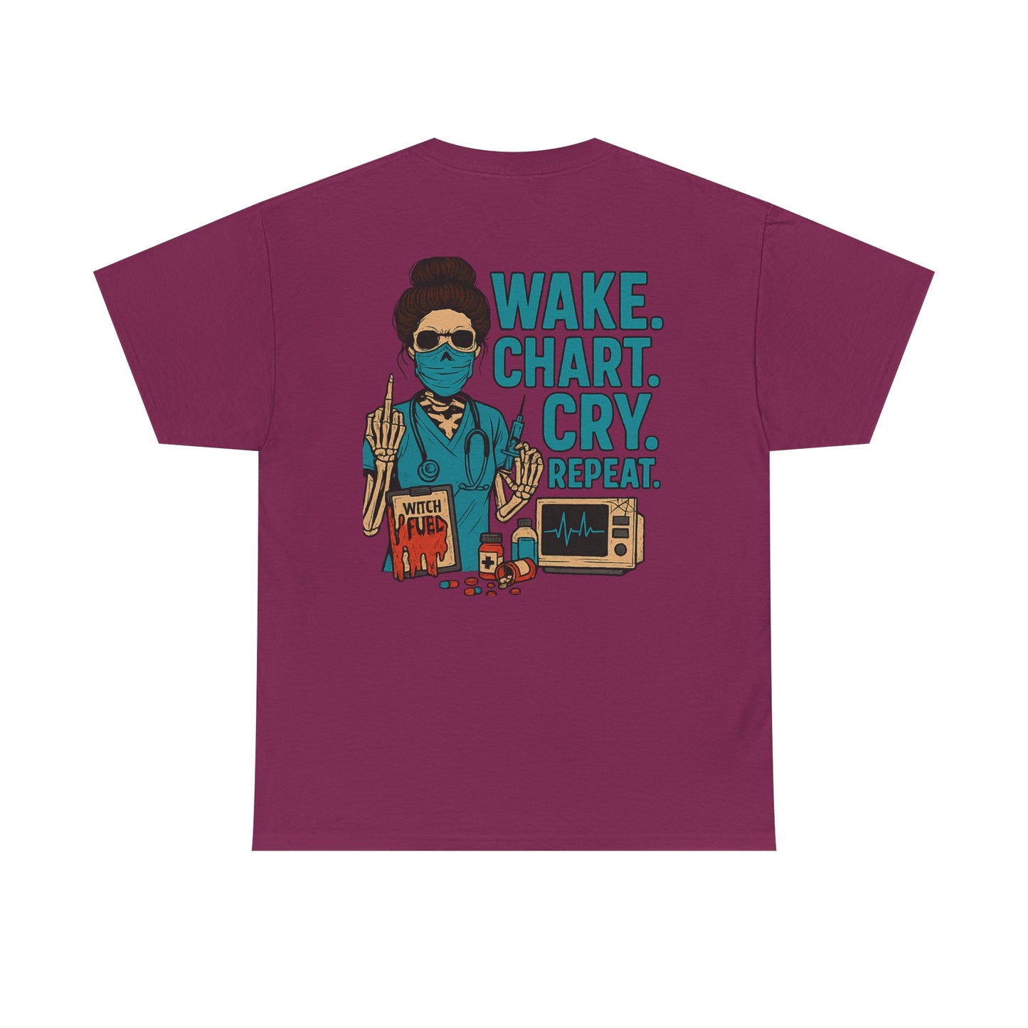 Wake Chart Cry Repeat Unisex Heavy Cotton Tee - Casual Graphic T-Shirt for Creators, Gifts for Artists, Inspirational Apparel, Everyday Wear