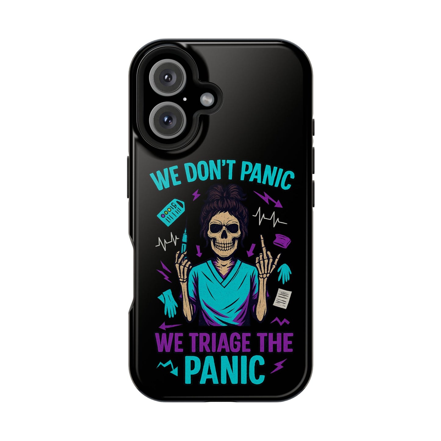 Magnetic Phone Case with Skull Design - We Don't Panic, Perfect for Nurses and Medical Professionals, Halloween Gift, Fun Accessory, [...]