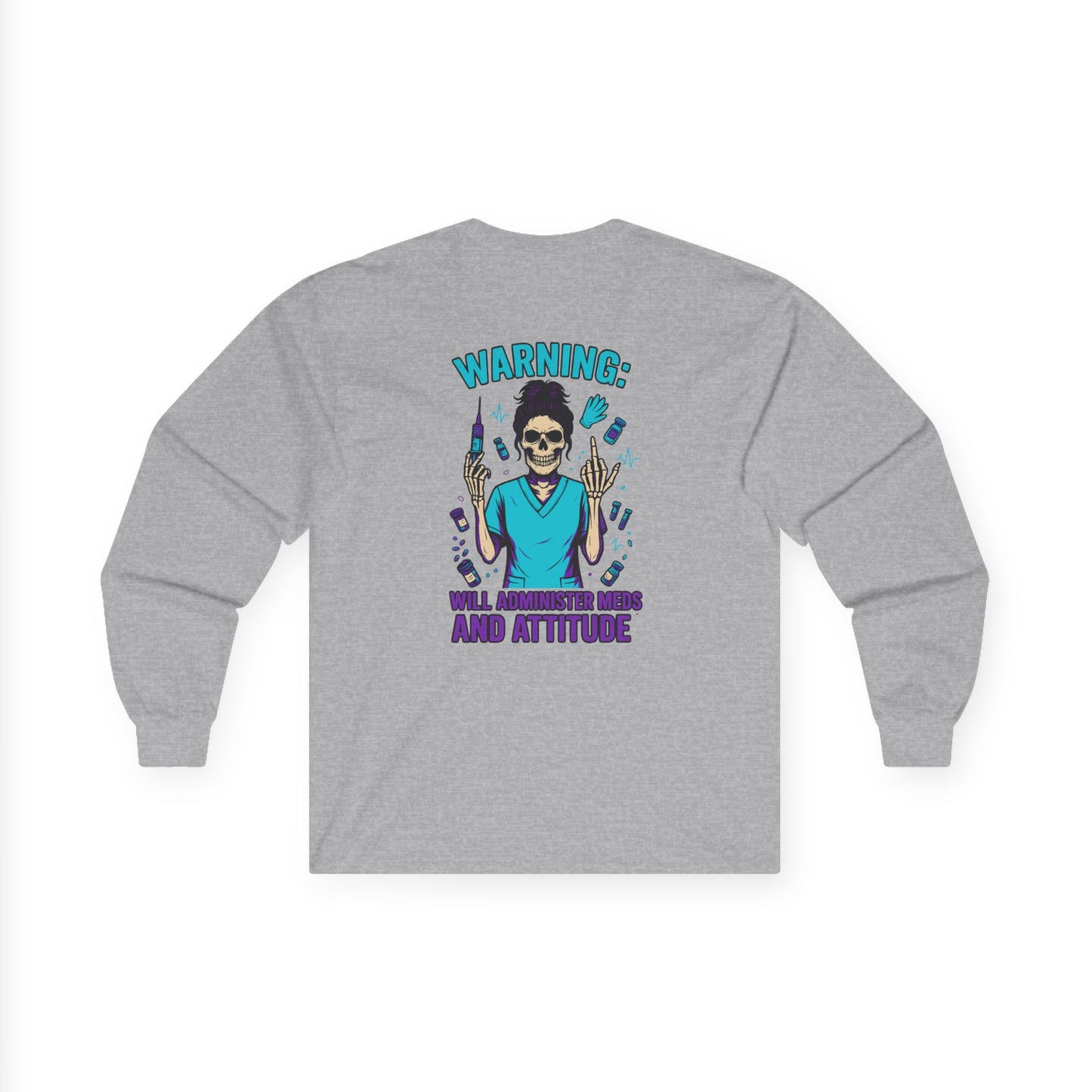 Warning: Attitude Unisex Long Sleeve Tee, Casual Streetwear, Gift for Fashion Lovers, Cool Graphic Tee, Perfect for Holidays