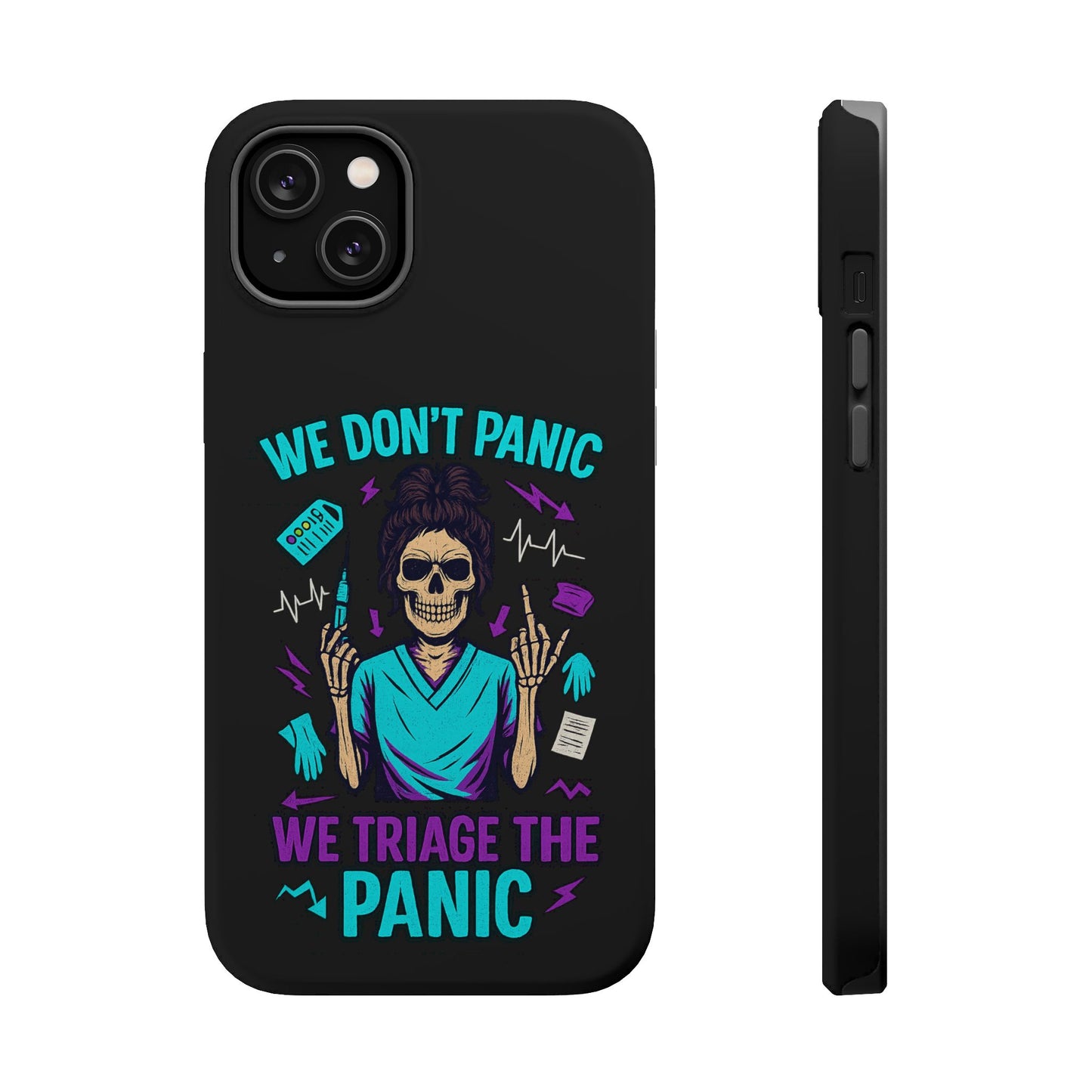 Magnetic Phone Case with Skull Design - We Don't Panic, Perfect for Nurses and Medical Professionals, Halloween Gift, Fun Accessory, [...]