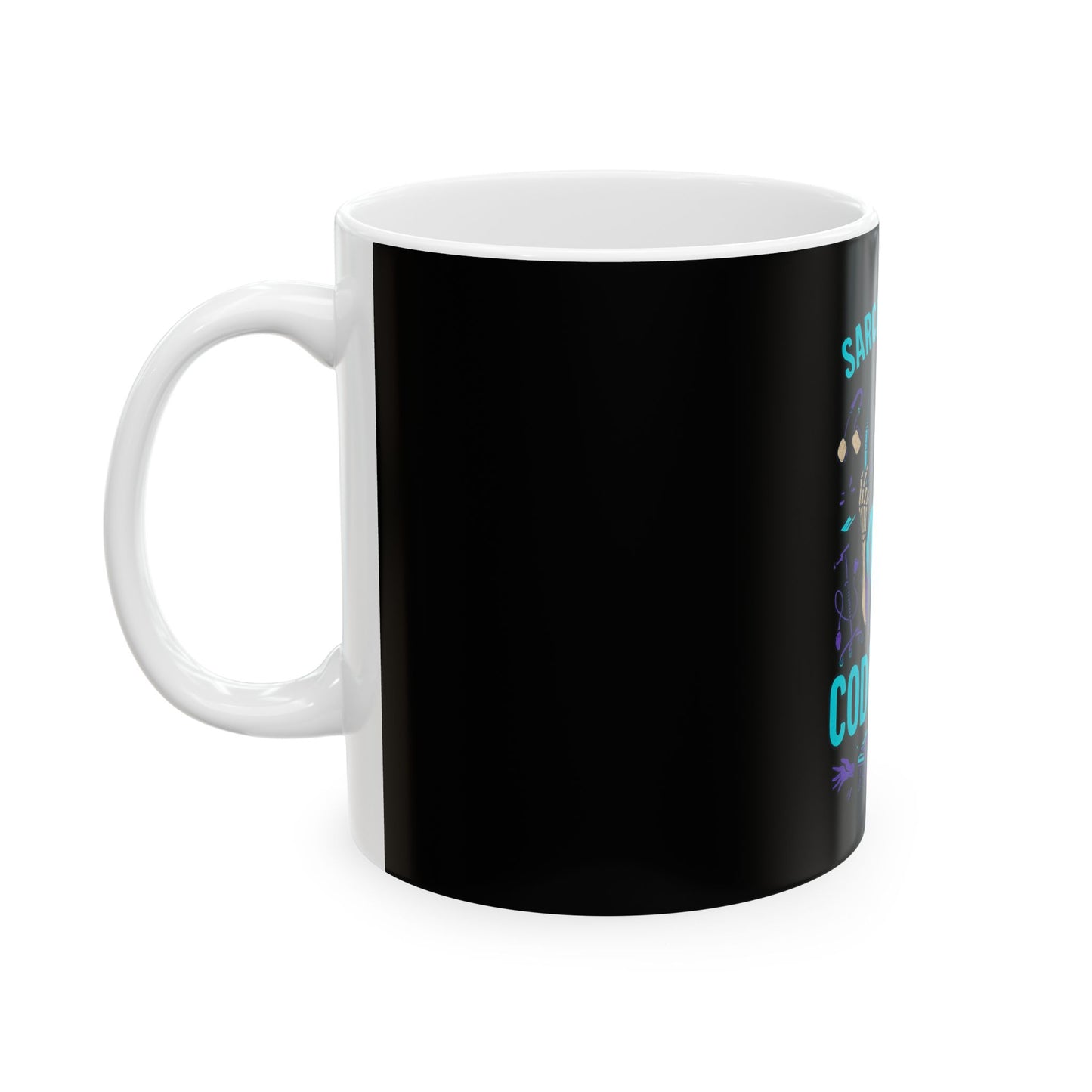 Sarcastic Skeleton Code Blue Ceramic Mug, Funny Coffee Cup, Gift for Nurses, Halloween Mug, Humor for Healthcare Workers
