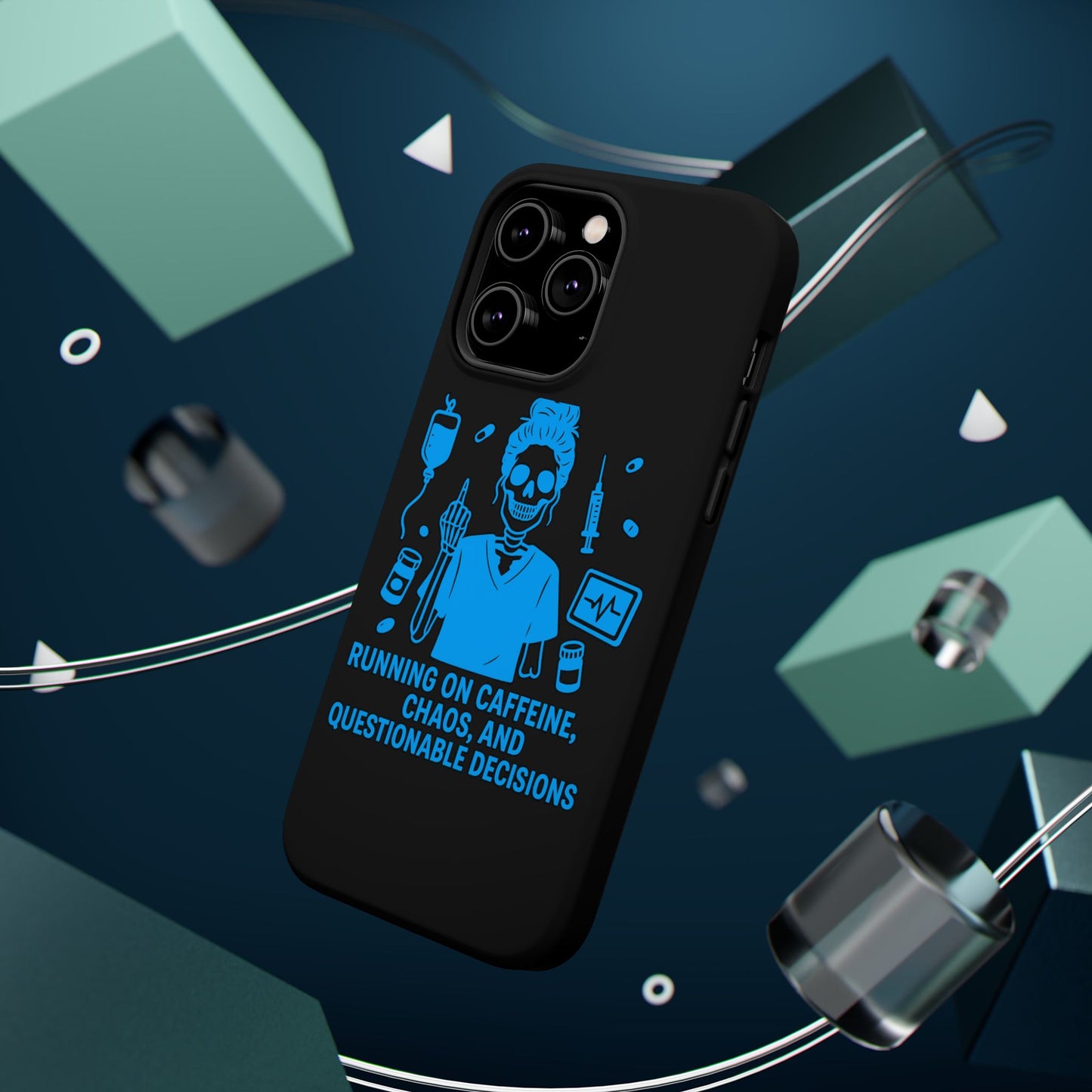 Running on Caffeine, Chaos, and Questionable Decisions” – Nurse Life Phone Case