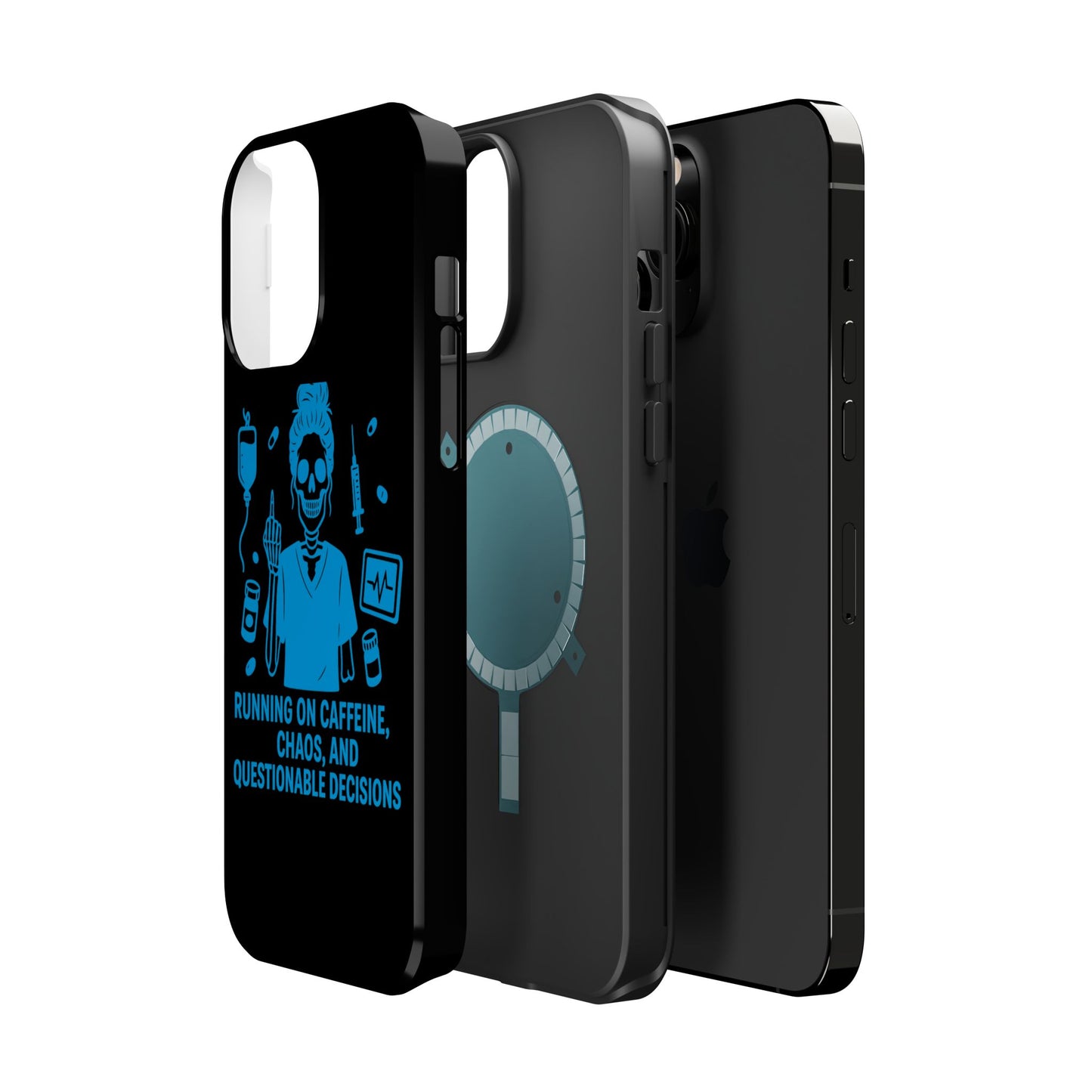 Running on Caffeine, Chaos, and Questionable Decisions” – Nurse Life Phone Case