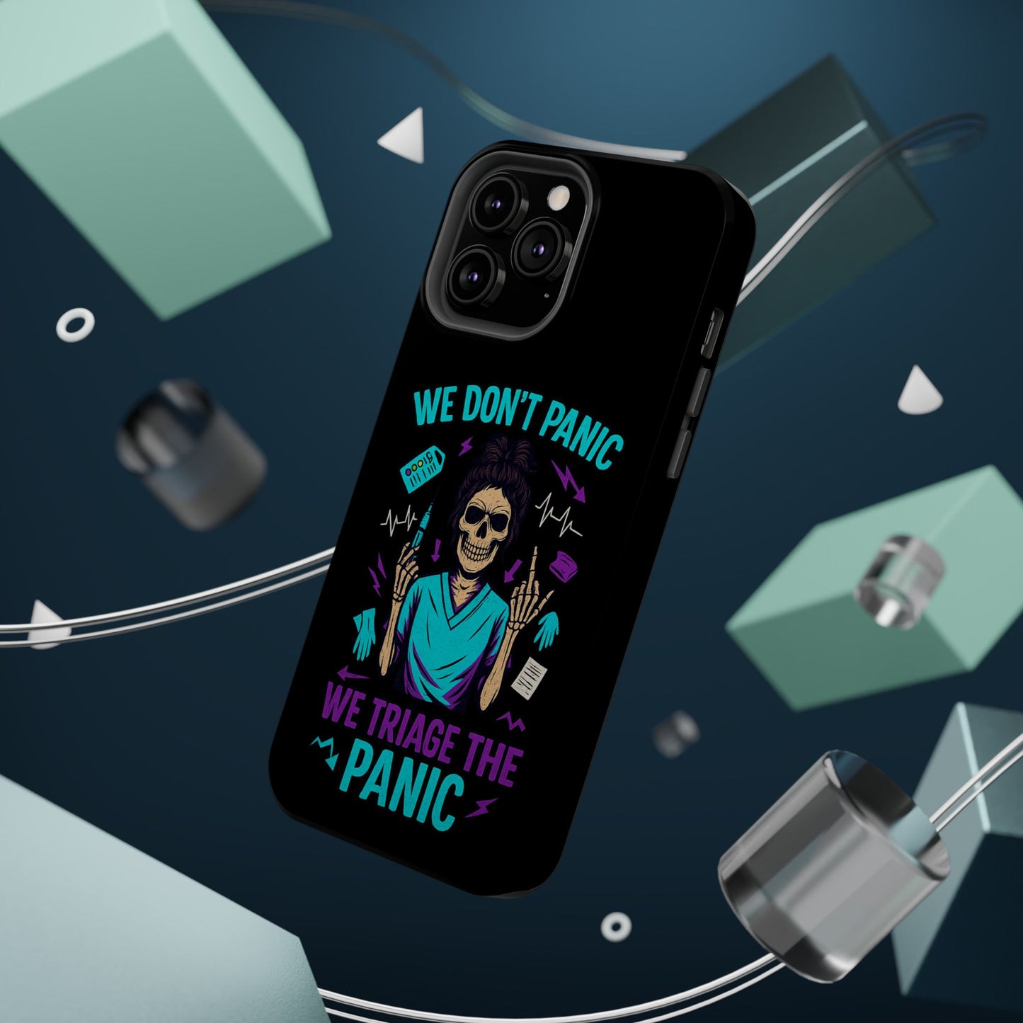 Magnetic Phone Case with Skull Design - We Don't Panic, Perfect for Nurses and Medical Professionals, Halloween Gift, Fun Accessory, [...]