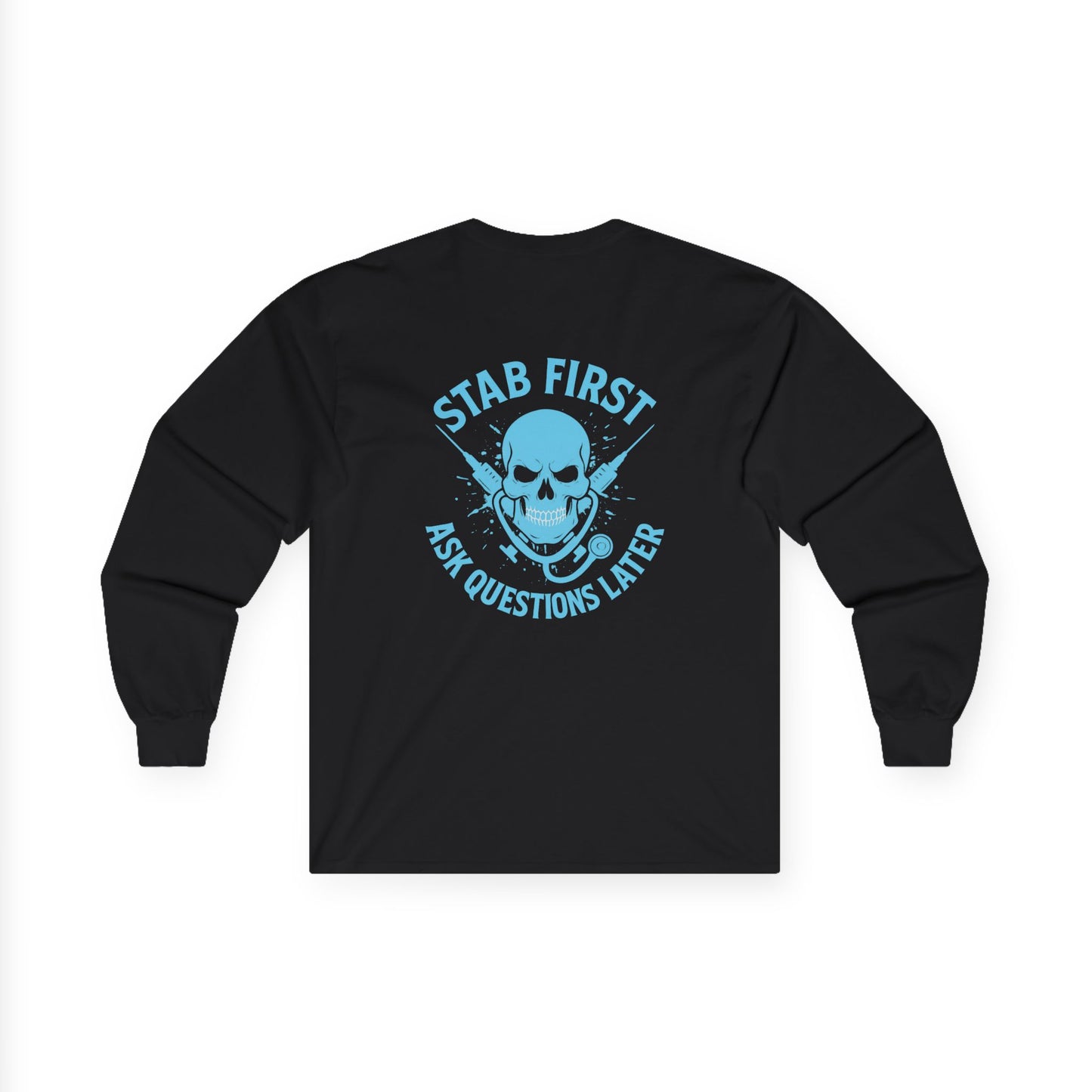 Edgy Graphic Long Sleeve Tee - Unisex Cotton Shirt, Casual Wear, Gift for Gamers, Halloween Outfit, Unique Statement Apparel