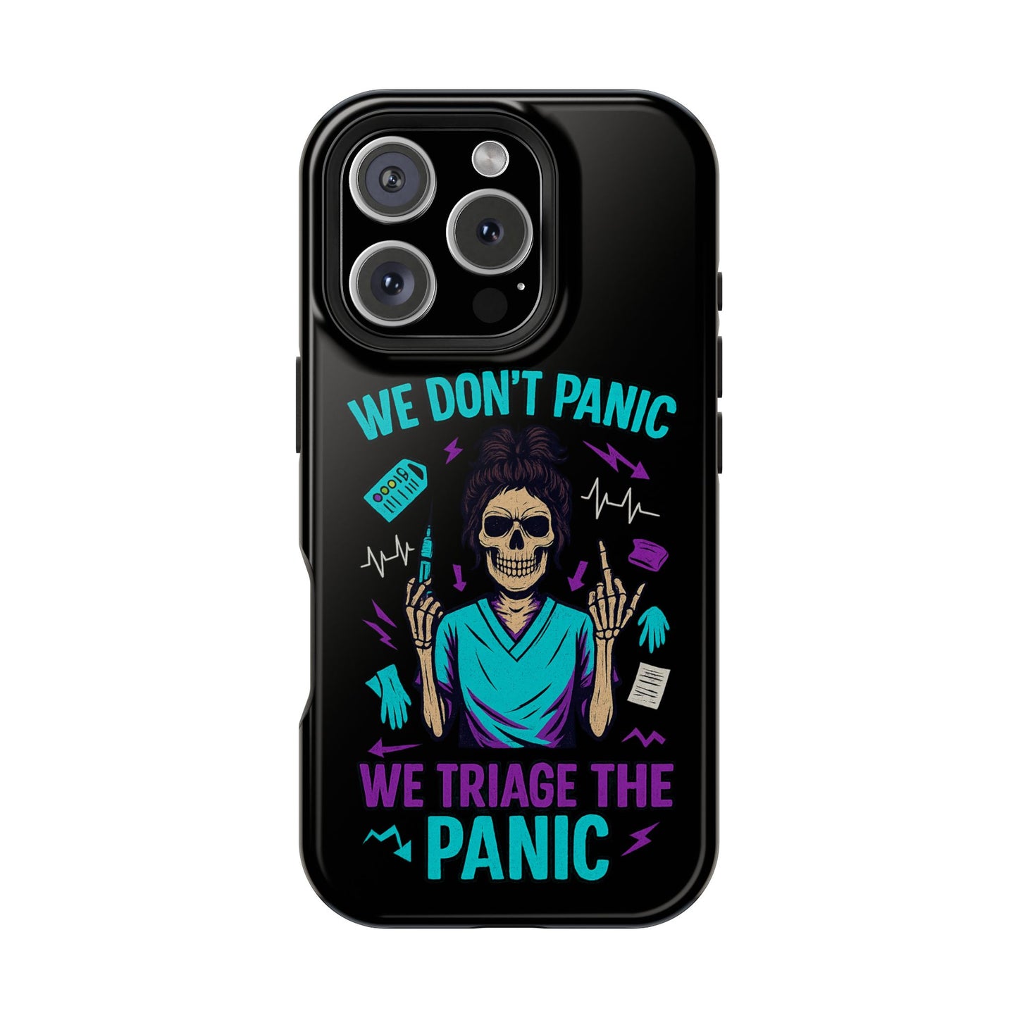 Magnetic Phone Case with Skull Design - We Don't Panic, Perfect for Nurses and Medical Professionals, Halloween Gift, Fun Accessory, [...]