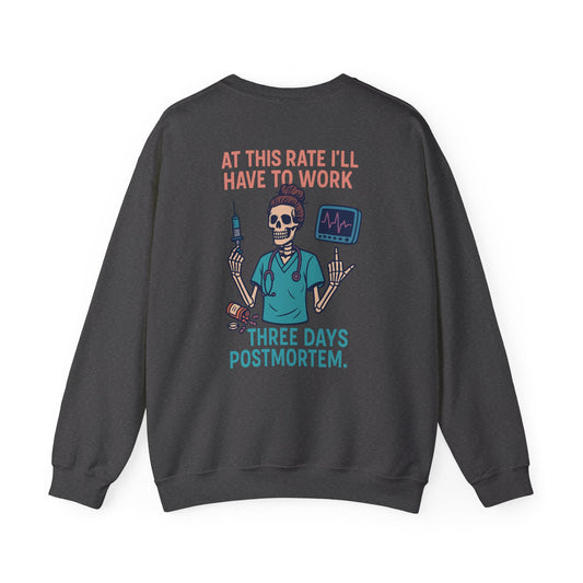Mortician Humor Crewneck Sweatshirt, Funny Funeral Attire, Halloween Costume, Gift for Mortuary Workers, Unique Hospital Shirt