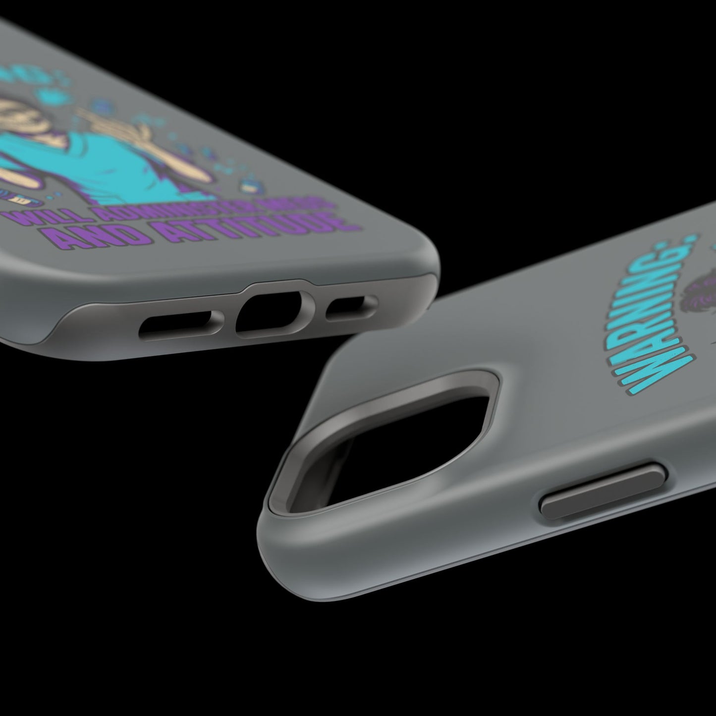 Warning: Meds & Attitude Magnetic Tough Cases | Nurse Gift, Skull Design, Phone Accessory, Healthcare Humor Case, Unique Tech Accessory
