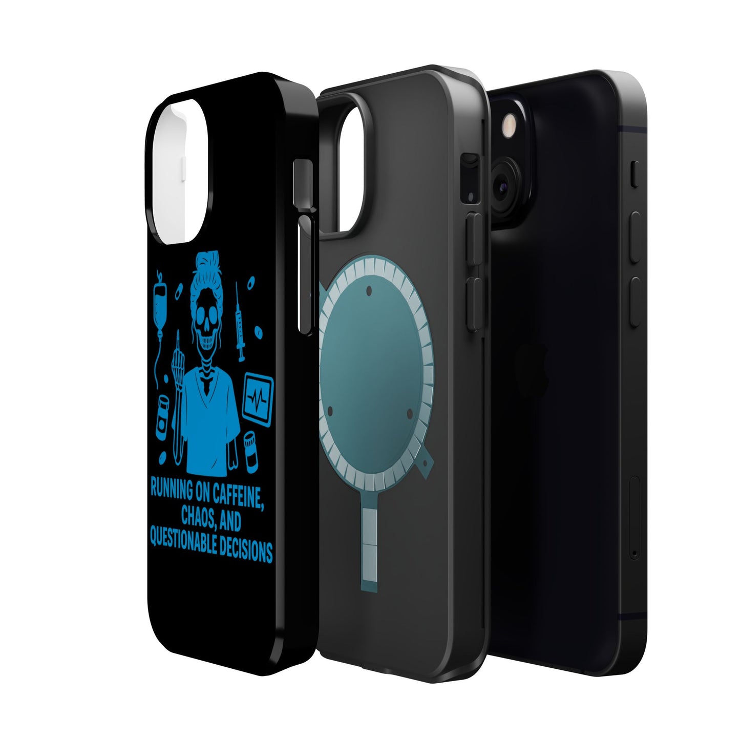 Running on Caffeine, Chaos, and Questionable Decisions” – Nurse Life Phone Case