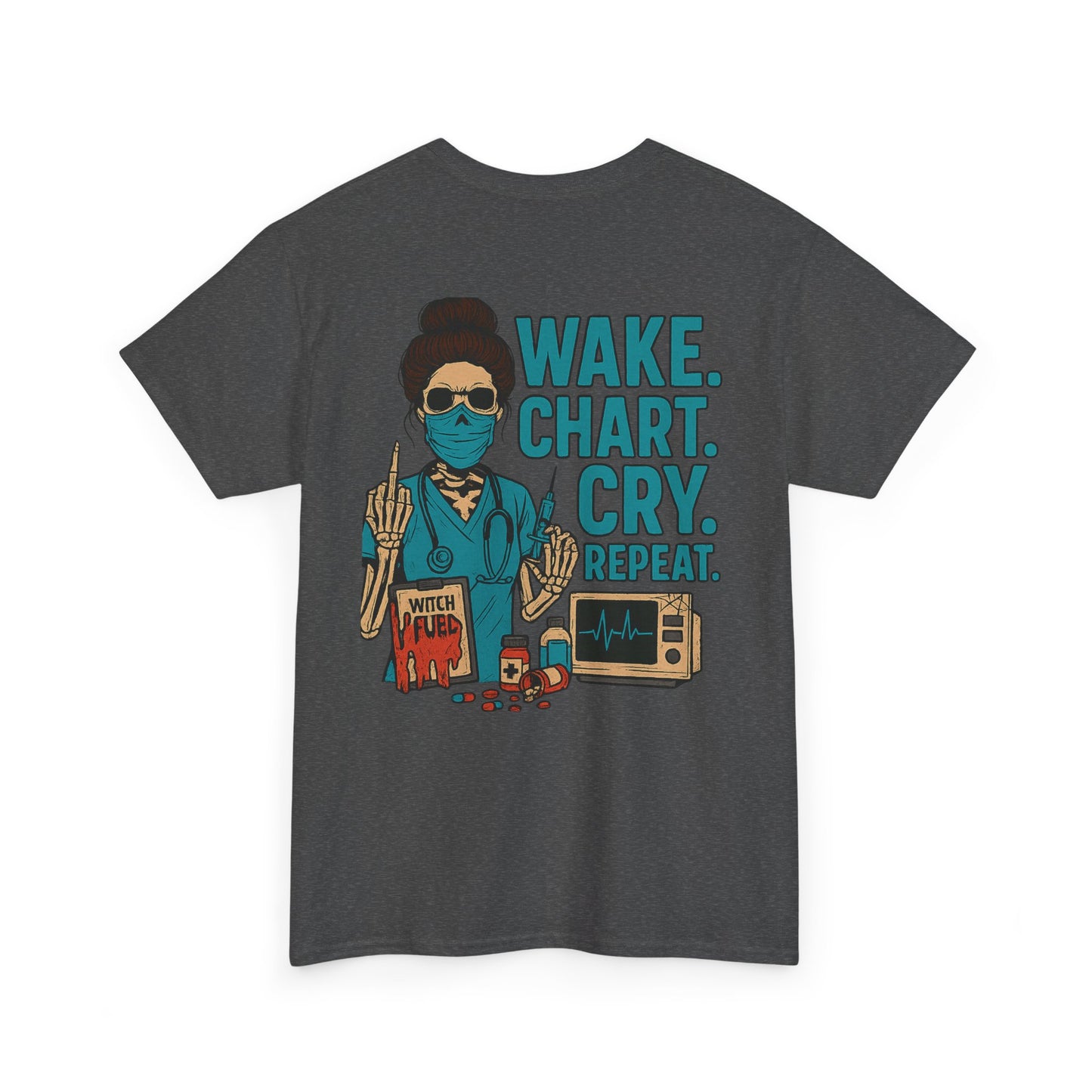 Wake Chart Cry Repeat Unisex Heavy Cotton Tee - Casual Graphic T-Shirt for Creators, Gifts for Artists, Inspirational Apparel, Everyday Wear