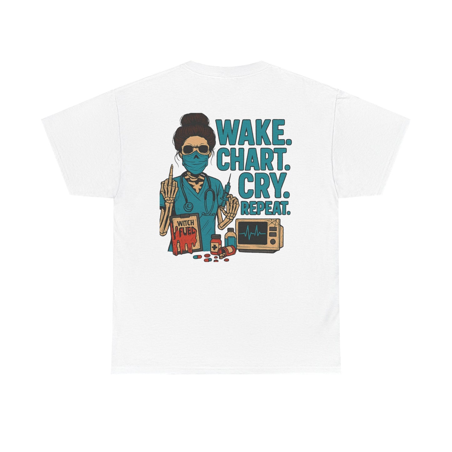 Wake Chart Cry Repeat Unisex Heavy Cotton Tee - Casual Graphic T-Shirt for Creators, Gifts for Artists, Inspirational Apparel, Everyday Wear