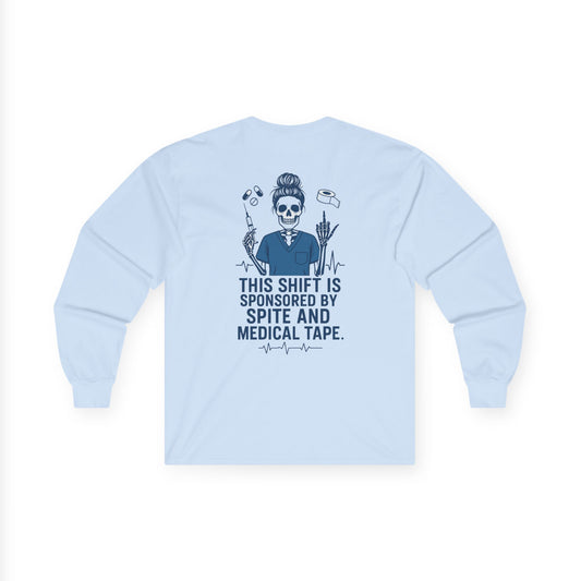 “This Shift Sponsored by Spite and Medical Tape” – Sarcastic Nurse Long Sleeve