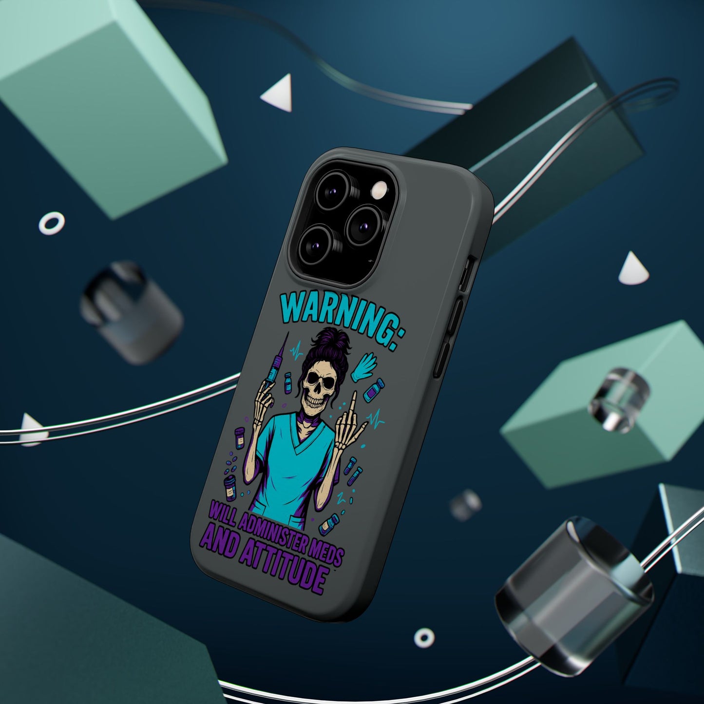 Warning: Meds & Attitude Magnetic Tough Cases | Nurse Gift, Skull Design, Phone Accessory, Healthcare Humor Case, Unique Tech Accessory