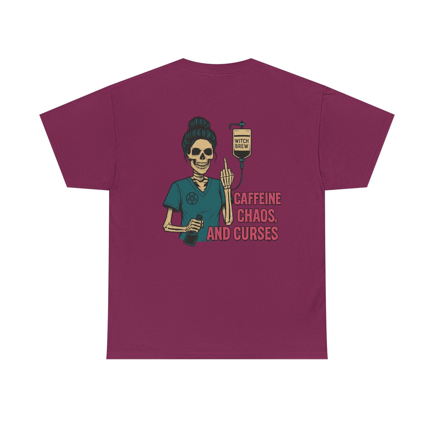 Witchy Caffeine Chaos Tee | Unisex Heavy Cotton Shirt for Halloween, Casual Wear, Gift for Her, Spooky Season, Witchy Vibes