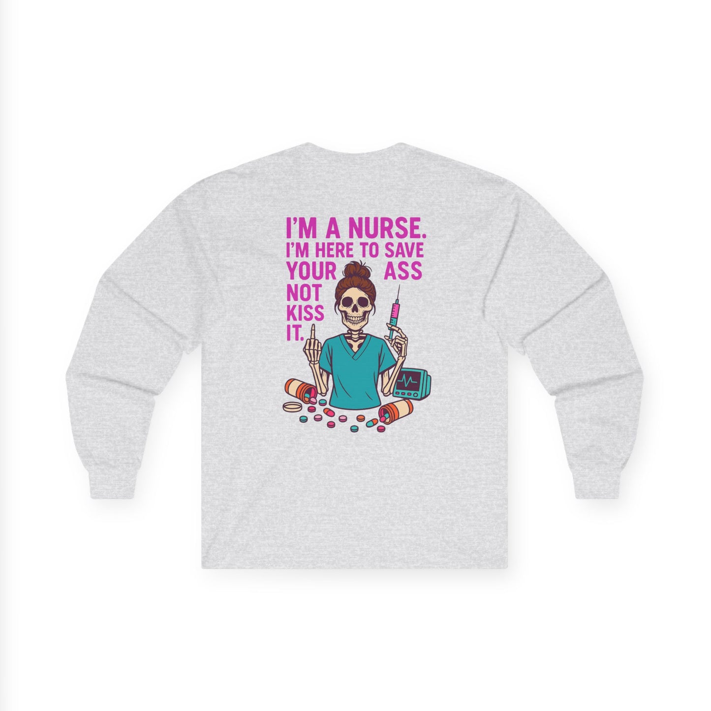 Nurse Graphic Tee, Funny Nurse Gift, Halloween Apparel, Medical Humor Shirt, Unisex Long Sleeve Top, Healthcare Workers Tee