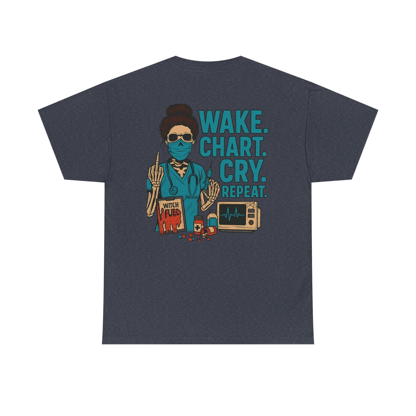 Wake Chart Cry Repeat Unisex Heavy Cotton Tee - Casual Graphic T-Shirt for Creators, Gifts for Artists, Inspirational Apparel, Everyday Wear