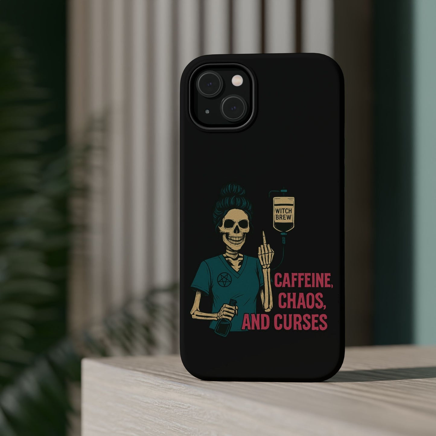 Caffeine Chaos Magnetic Phone Case, Halloween Gift, Witchy Accessories, Phone Cover, Spooky Style